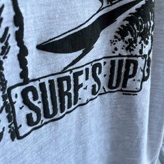 1980s Virginia Beach, Virginia Mock Neck Cotton Long Sleeve T-Shirt - Surf's Up