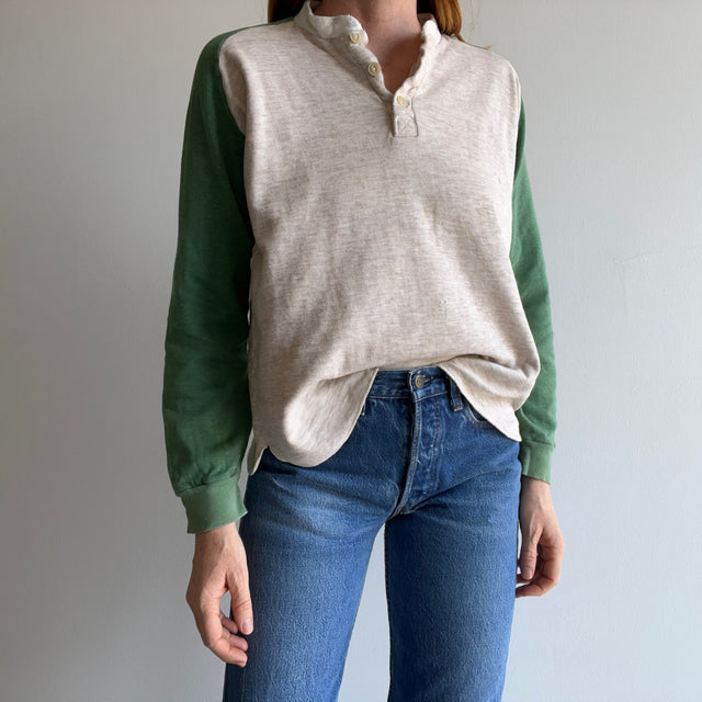 1970s Extremely Paint and Other Stained Worn Duofold Rad Henley Thermal