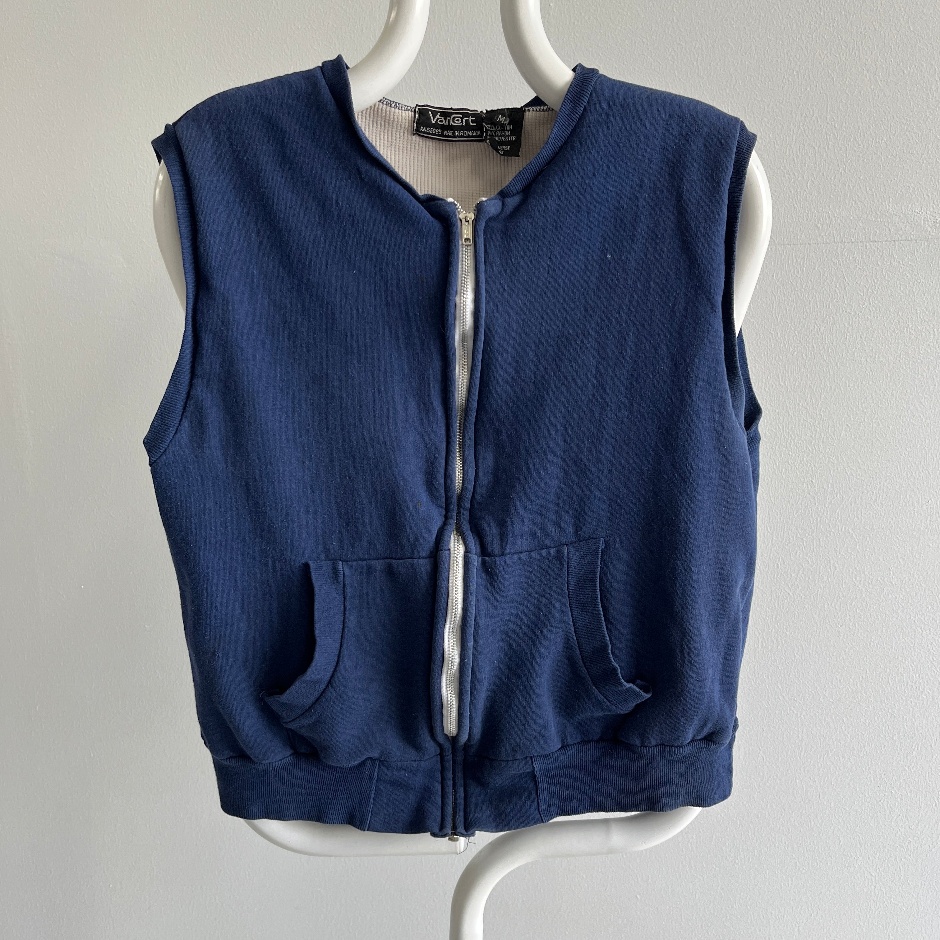 1970s Zip Up Warm Up Insulated Sweatshirt Vest