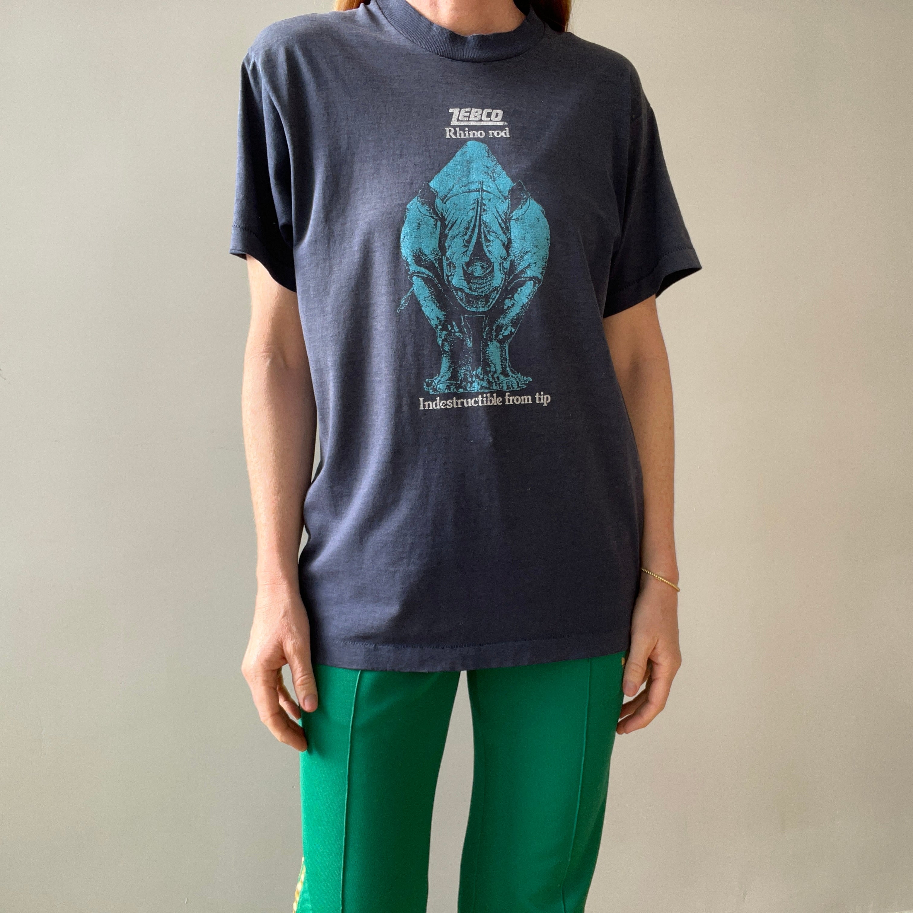 1980s Navy Blue Zebco Rhino Rod T Shirt - The Backside!