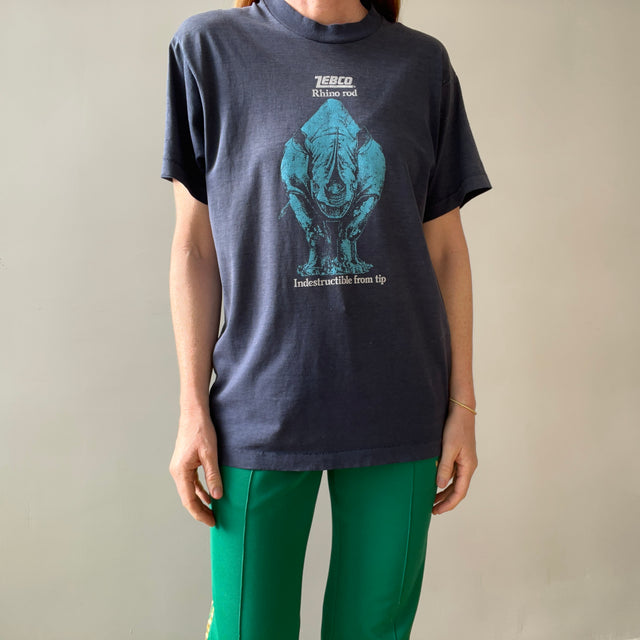 1980s Navy Blue Zebco Rhino Rod T Shirt - The Backside!