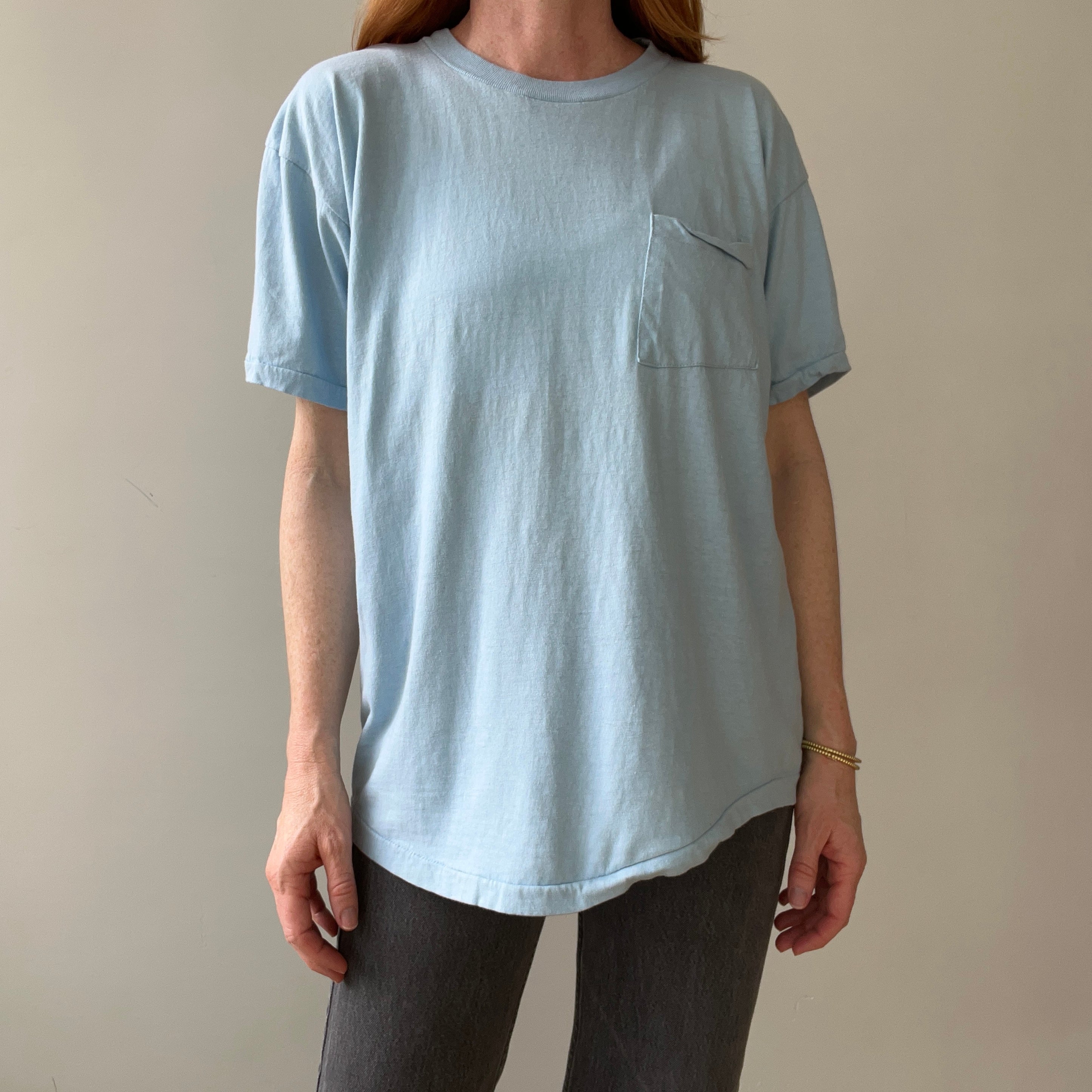 1980s Baby Blue Pocket T Shirt