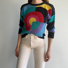 1980s Colorful Geometric Sweater - Cotton Blend