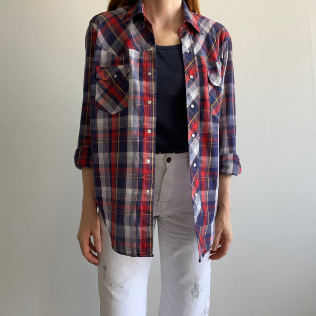 1980s Lightweight Plaid Cowboy Snap Shirt