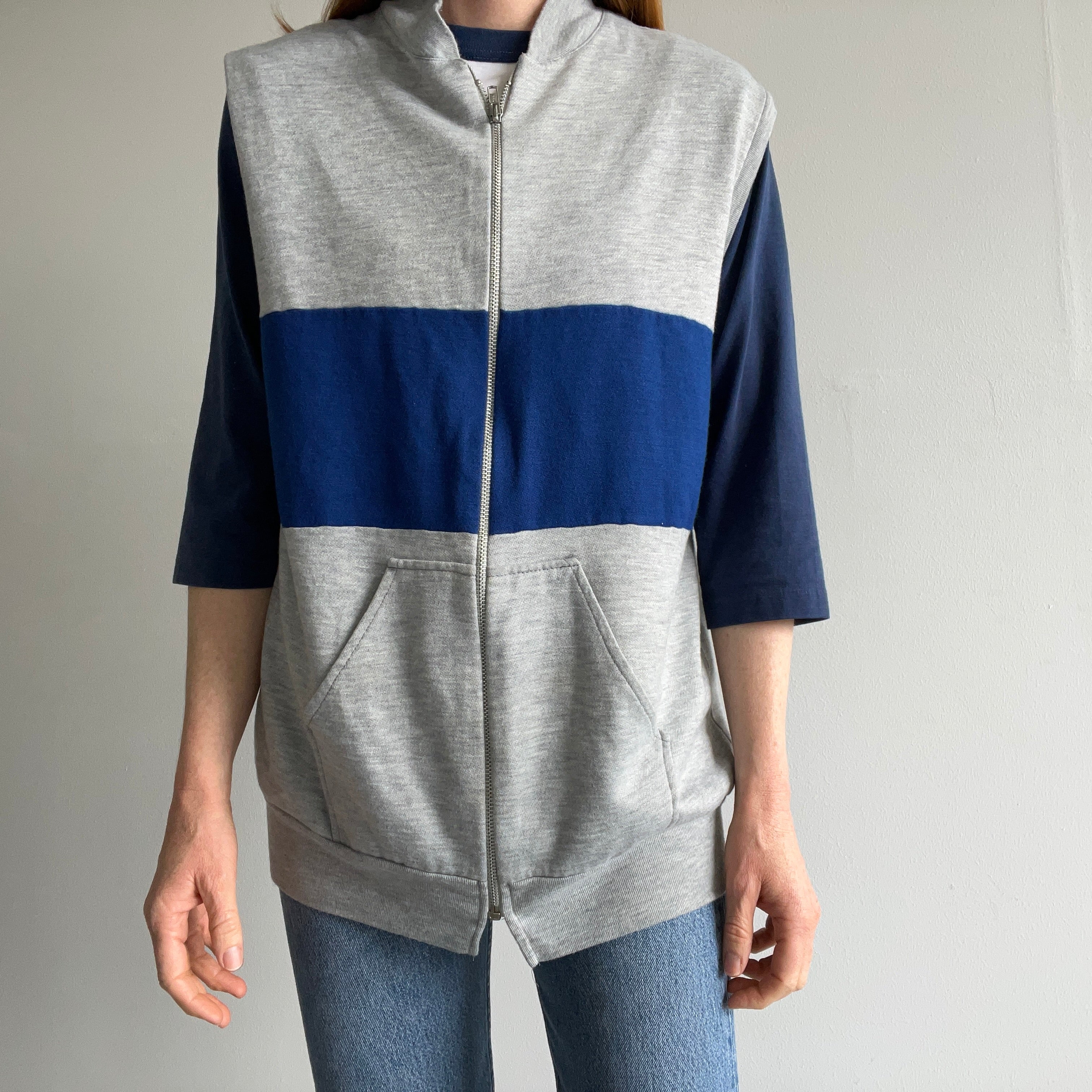 1980s Color Block Warm Up Zip Up Vest