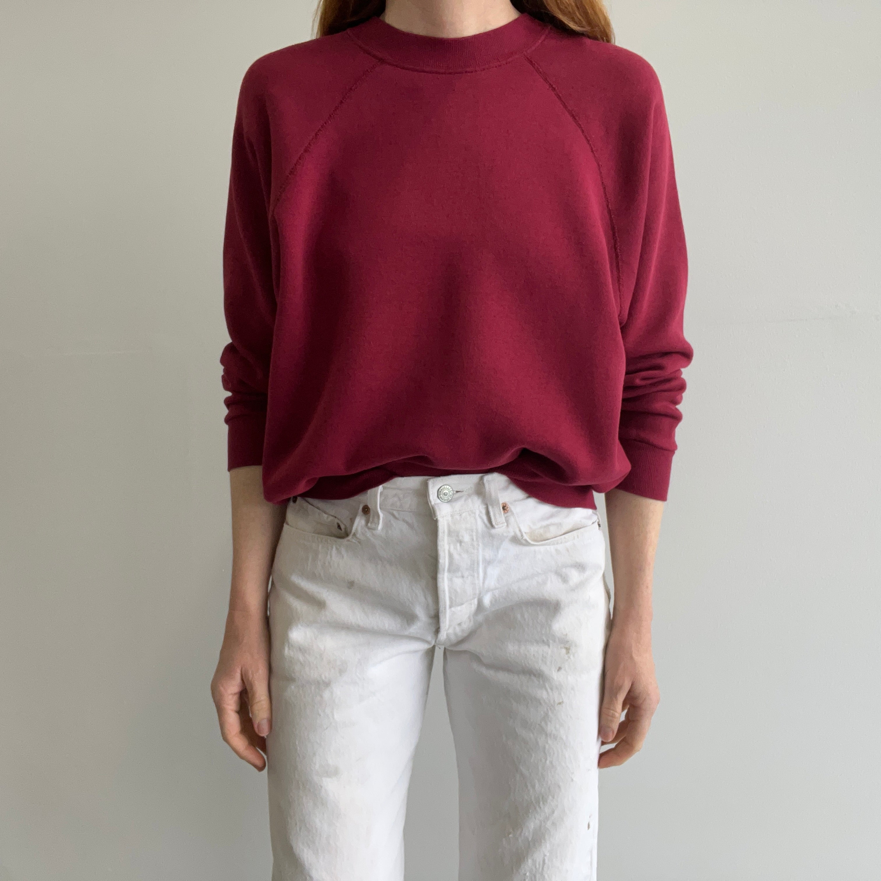 1970/80s Red, Red, Wine Blank Raglan Sweatshirt - Luxury Alert