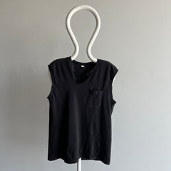 1980s Cut Neck Blank Black Muscle Tank