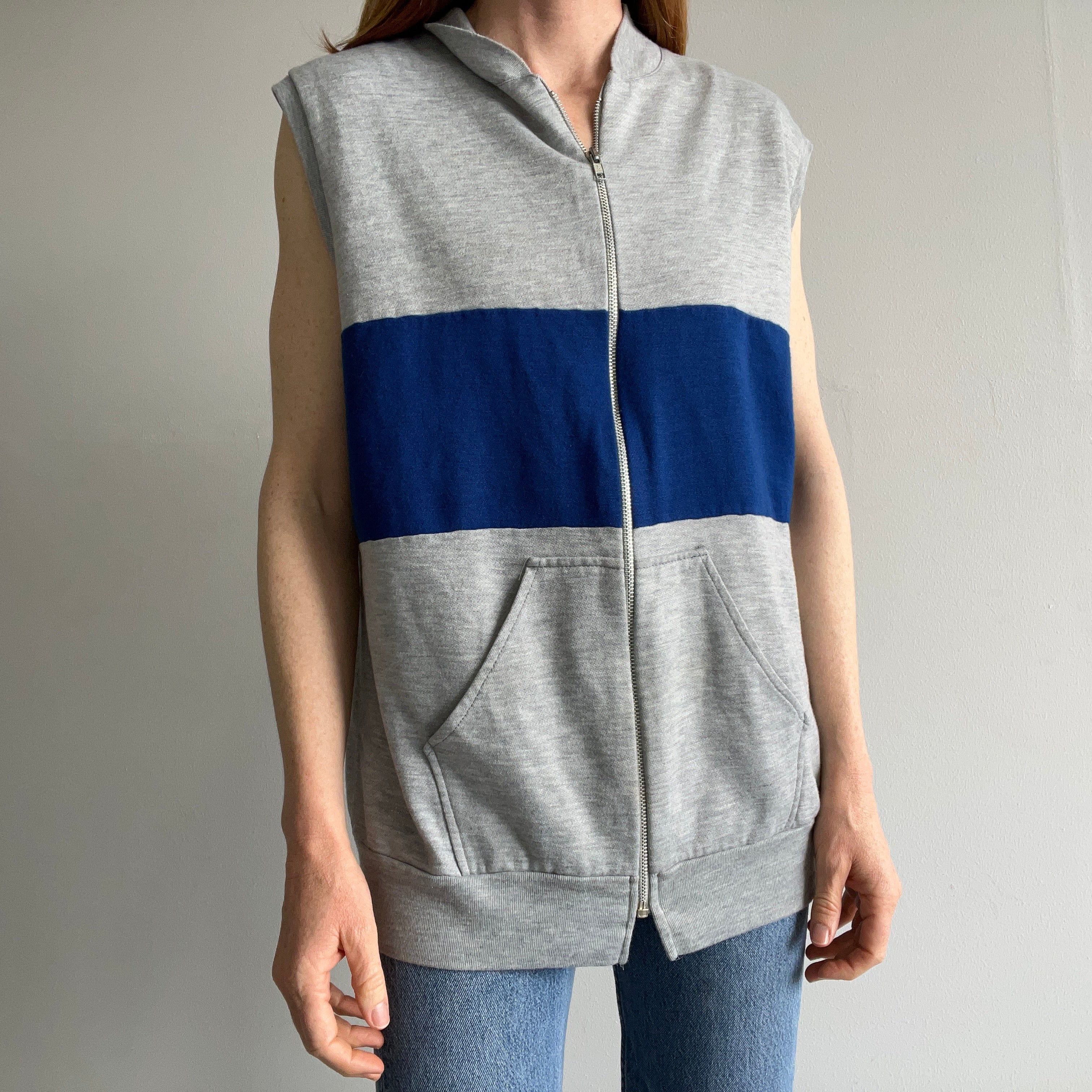 1980s Color Block Warm Up Zip Up Vest