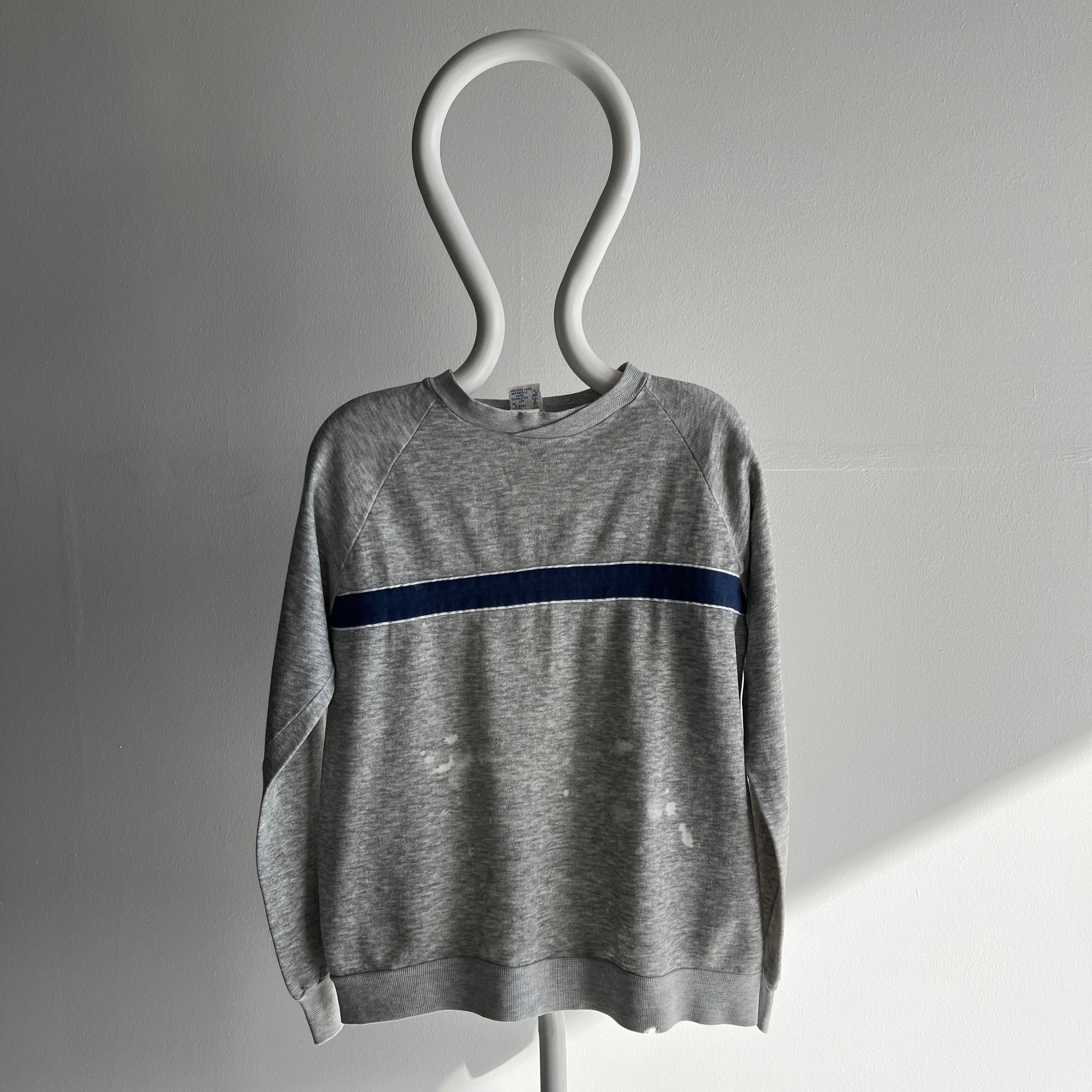 1980s Blank Striped Sweatshirt with Faint Staining