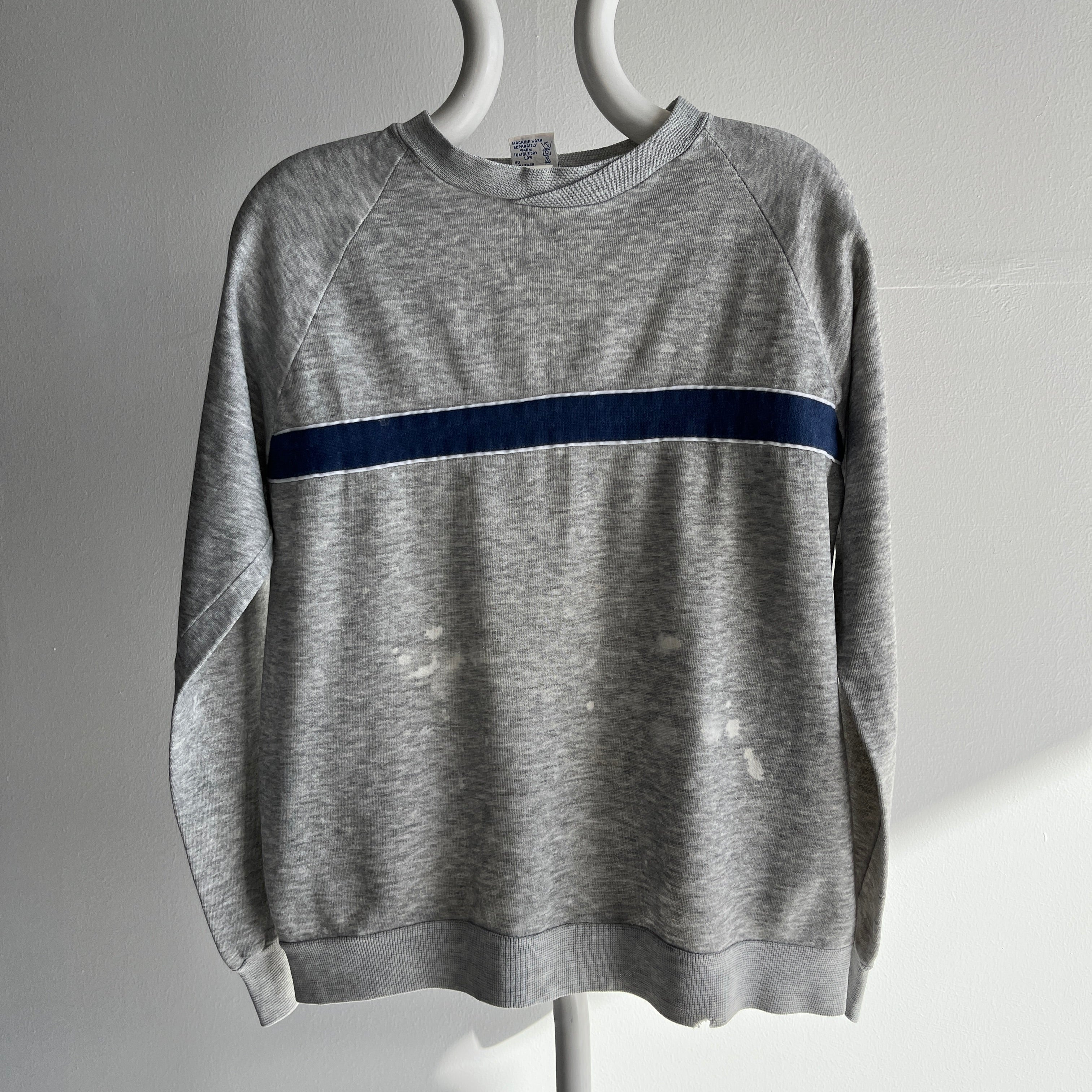 1980s Blank Striped Sweatshirt with Faint Staining