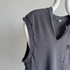 1980s Cut Neck Blank Black Muscle Tank