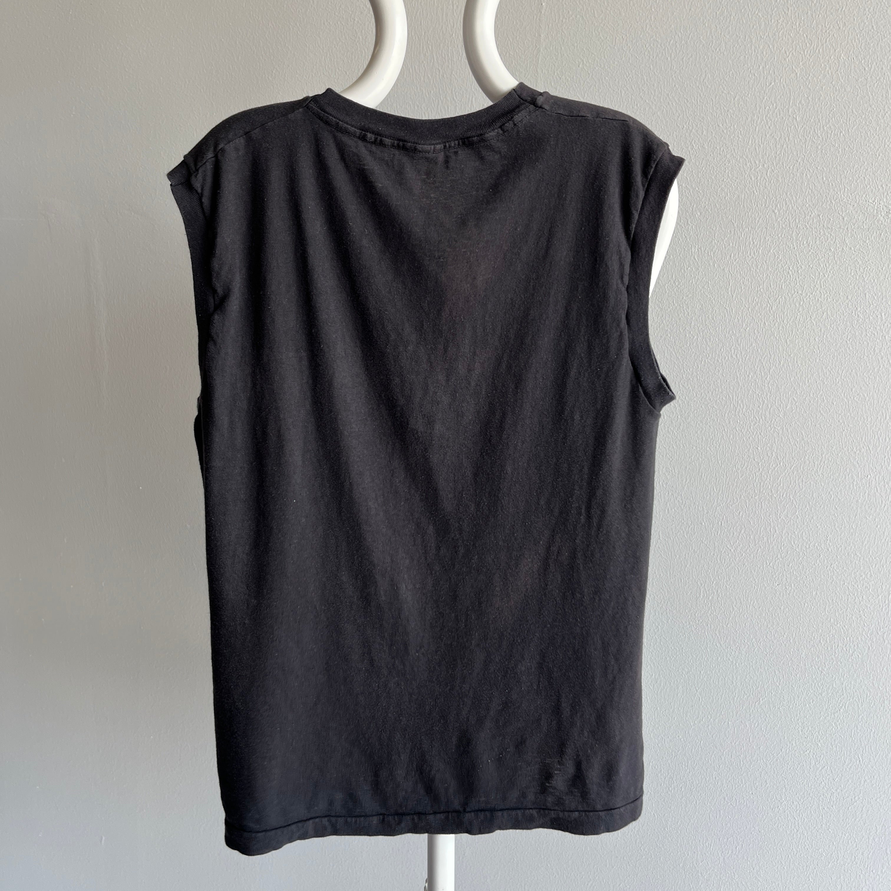 1980s Cut Neck Blank Black Muscle Tank