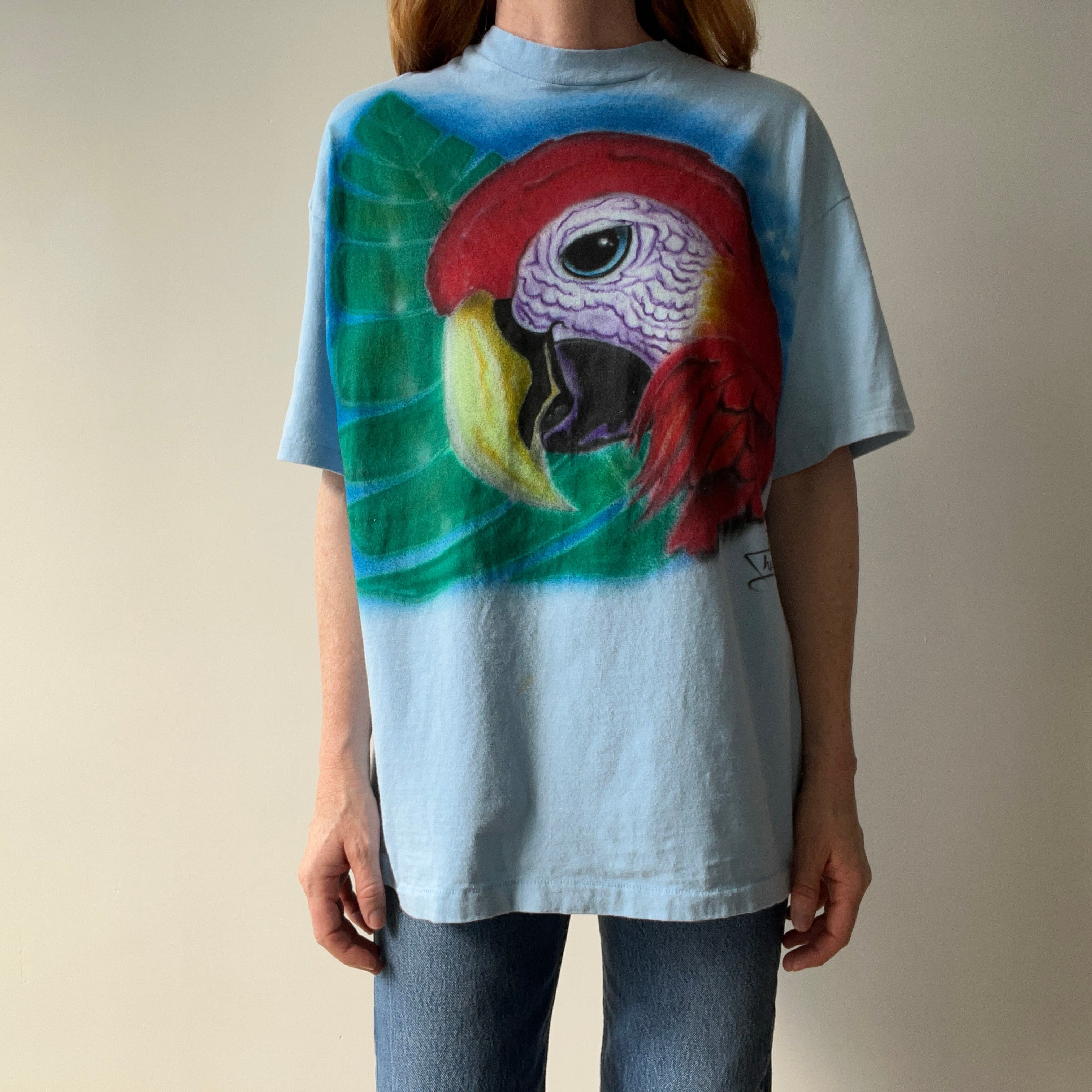 1992 Airbrushed Giant Parrot Head T-Shirt - YES PLEASE