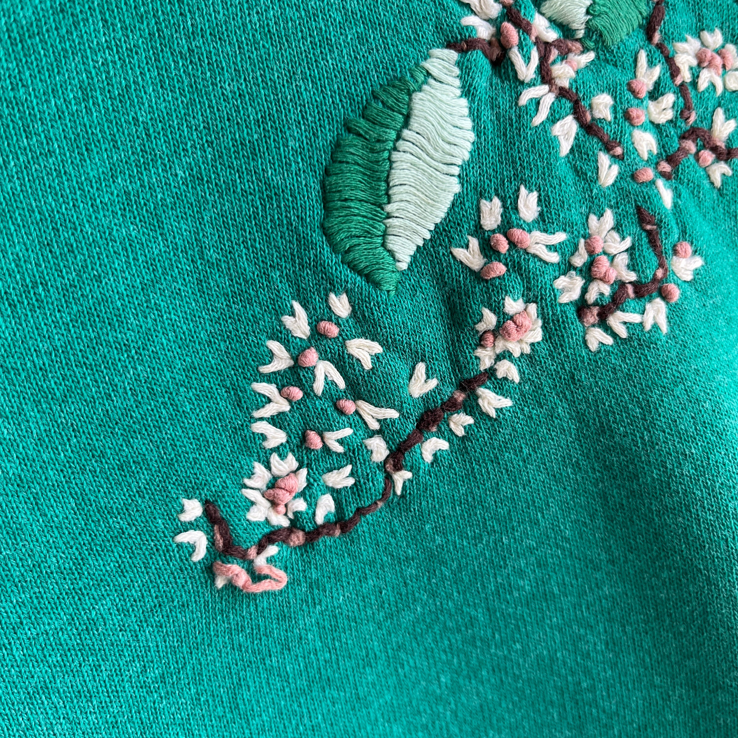 1980s One-Of-A-Kind HAND Embroidered Floral Front and Back Unbelievable Sweatshirt