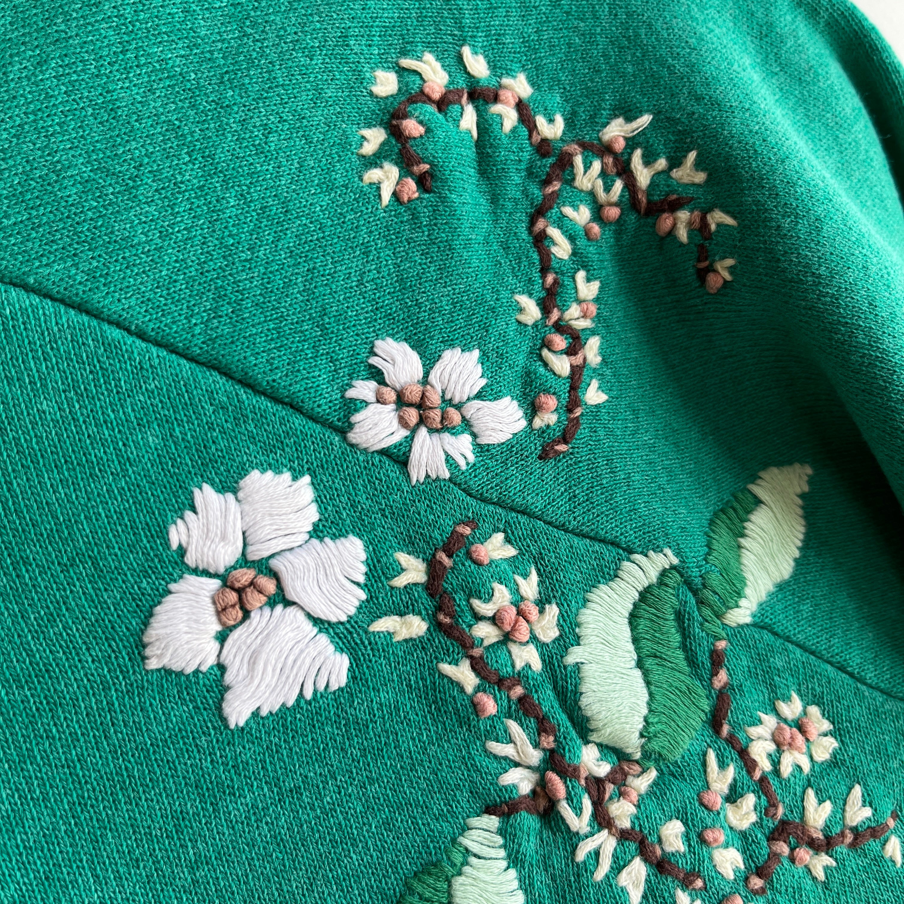 1980s One-Of-A-Kind HAND Embroidered Floral Front and Back Unbelievable Sweatshirt