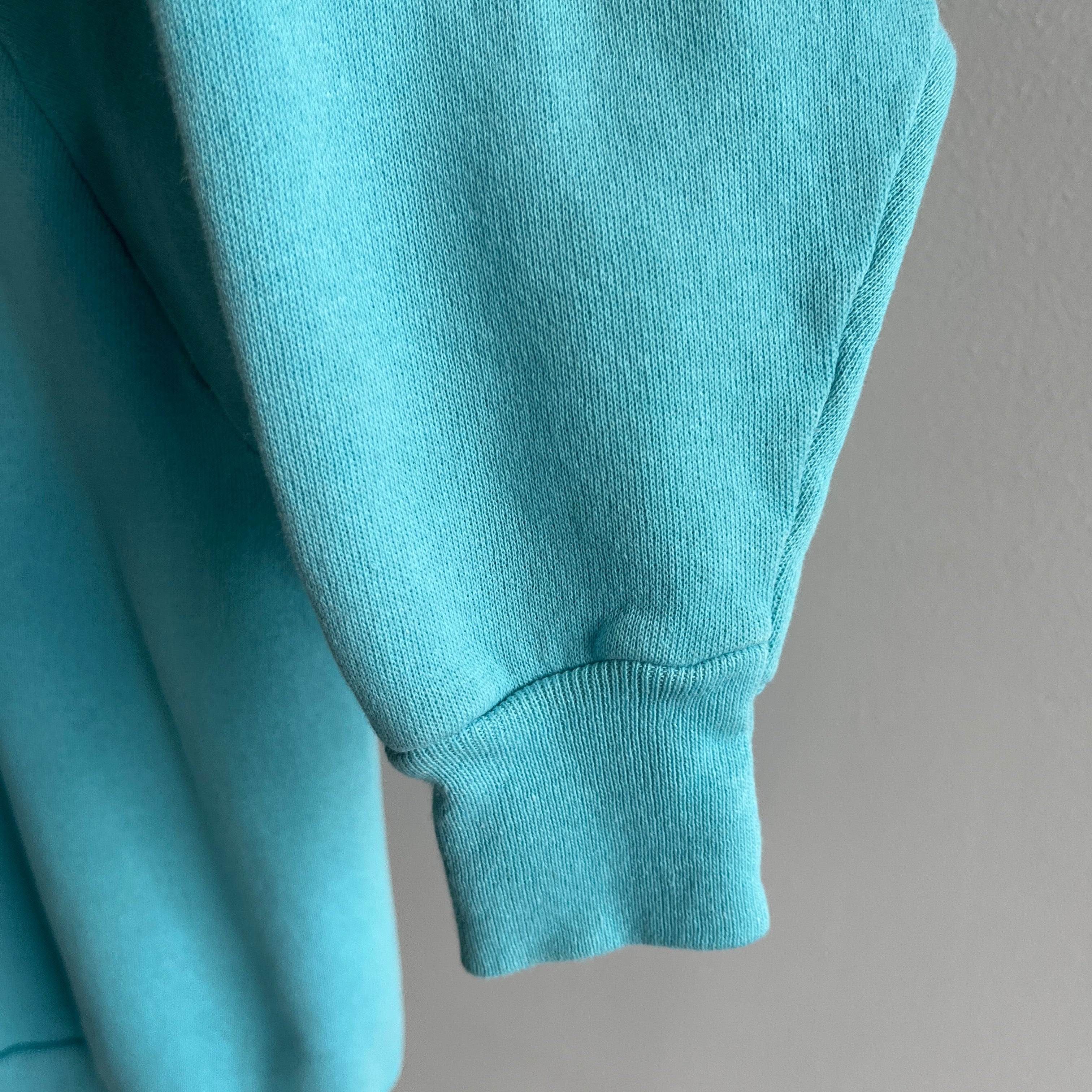 1980s Aqua Collared Sweatshirt with a Single Button