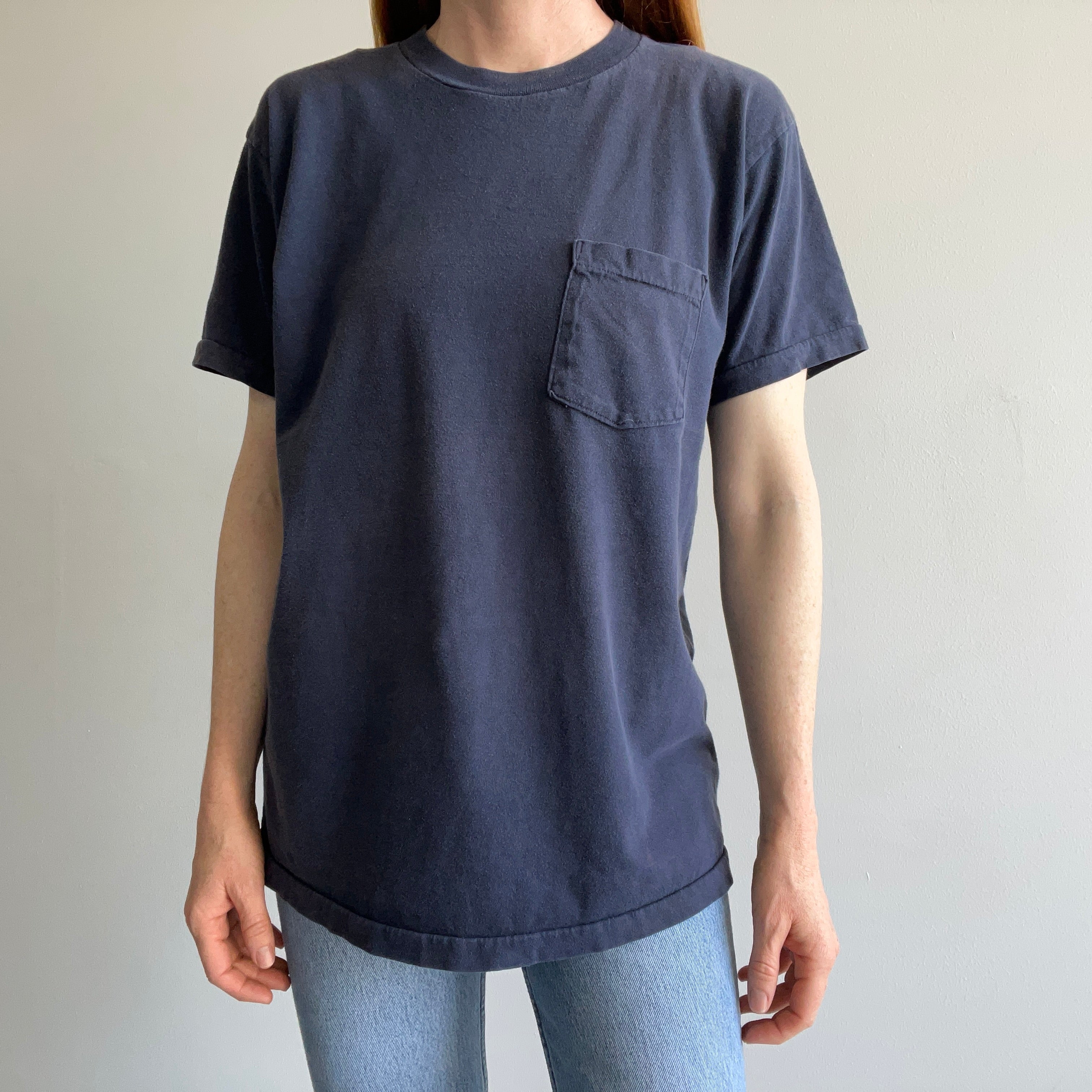 1990/2000s Blank Navy Pocket T-Shirt by Towncraft