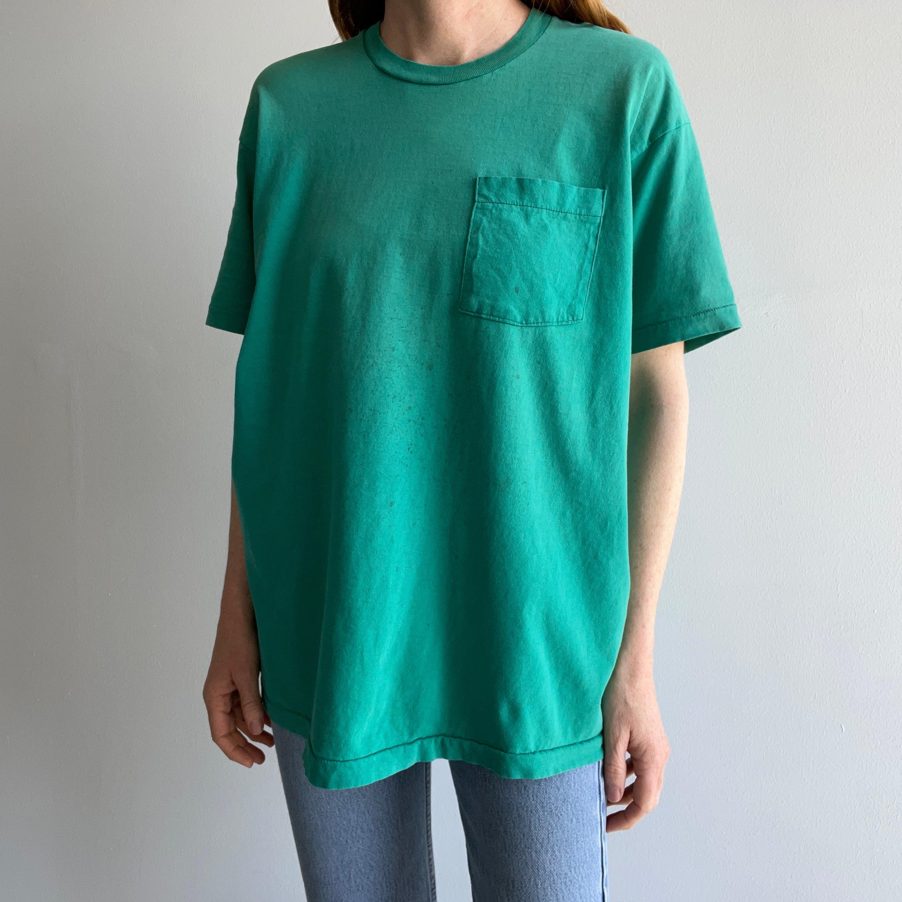 1980s Dumpster Chic Selvedge Pocket Azure Blue-Green T-shirt