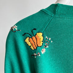 1980s One-Of-A-Kind HAND Embroidered Floral Front and Back Unbelievable Sweatshirt