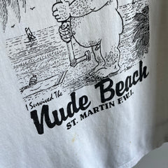 1980s Nude Beach St. Martin Inappropriate and Stained T-Shirt