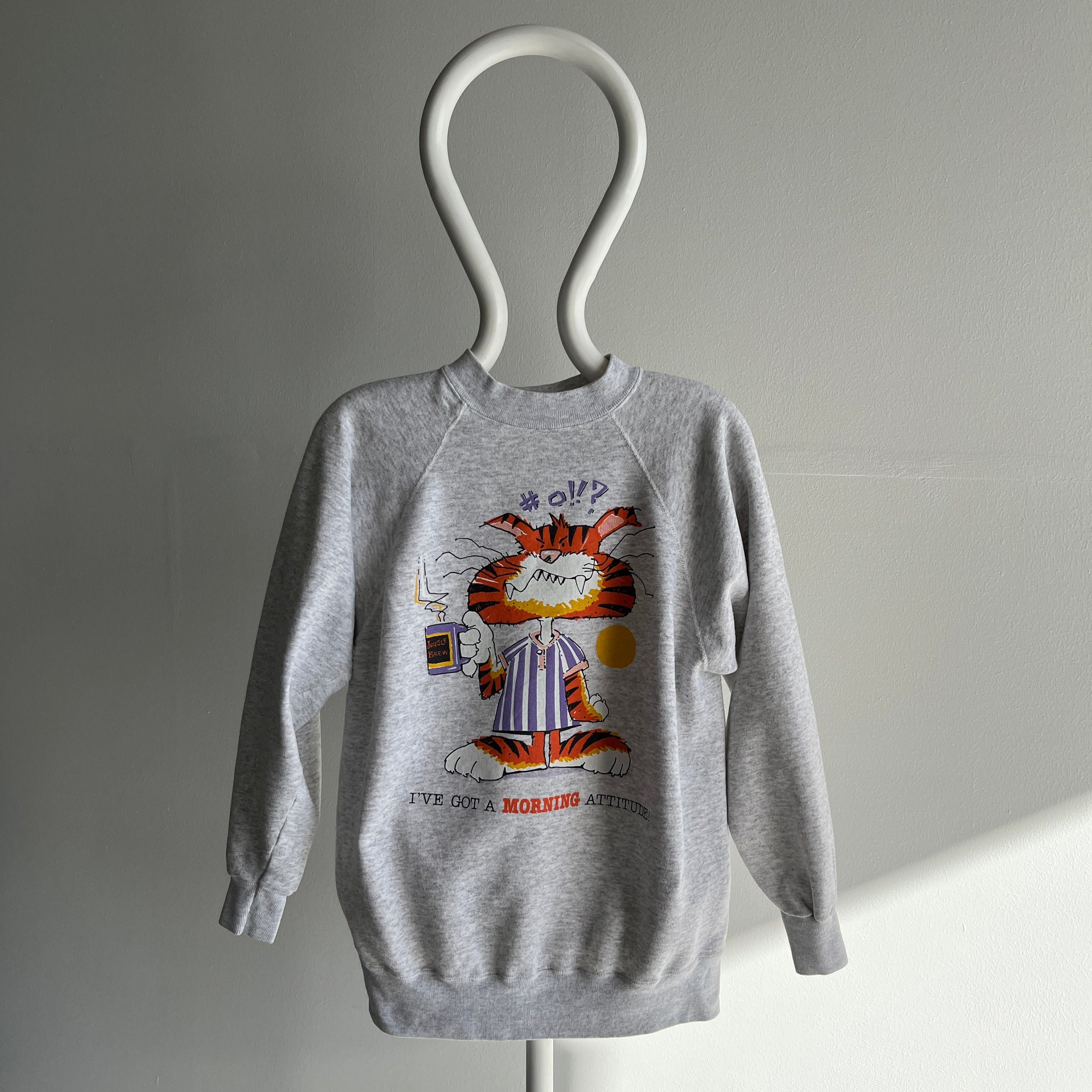 1980s I've Got A Morning Attitude Cat Sweatshirt