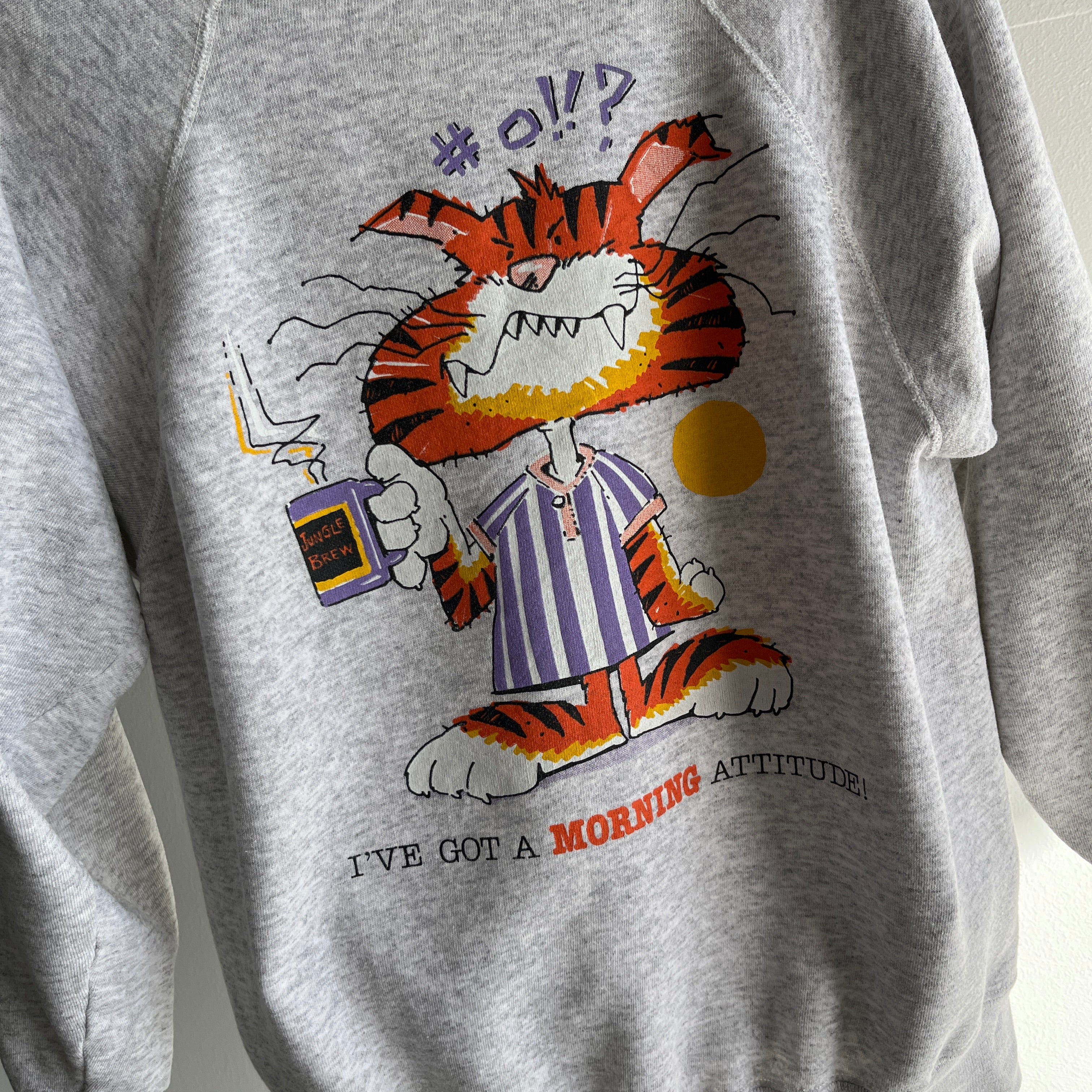 1980s I've Got A Morning Attitude Cat Sweatshirt