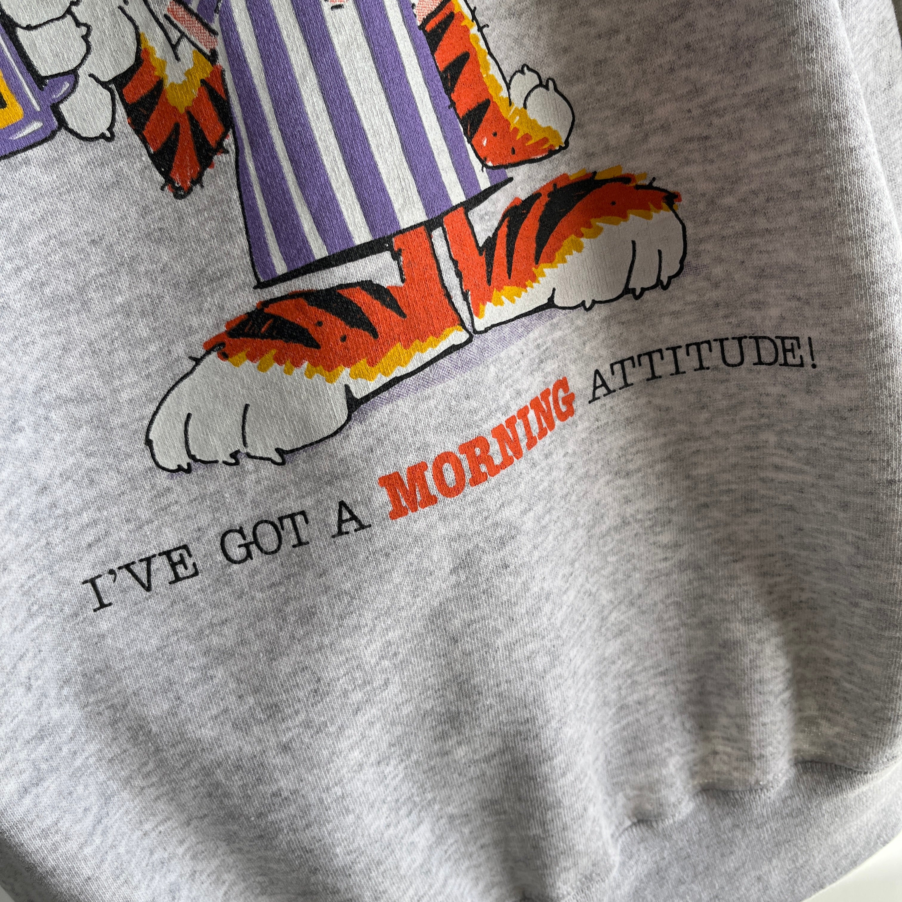 1980s I've Got A Morning Attitude Cat Sweatshirt