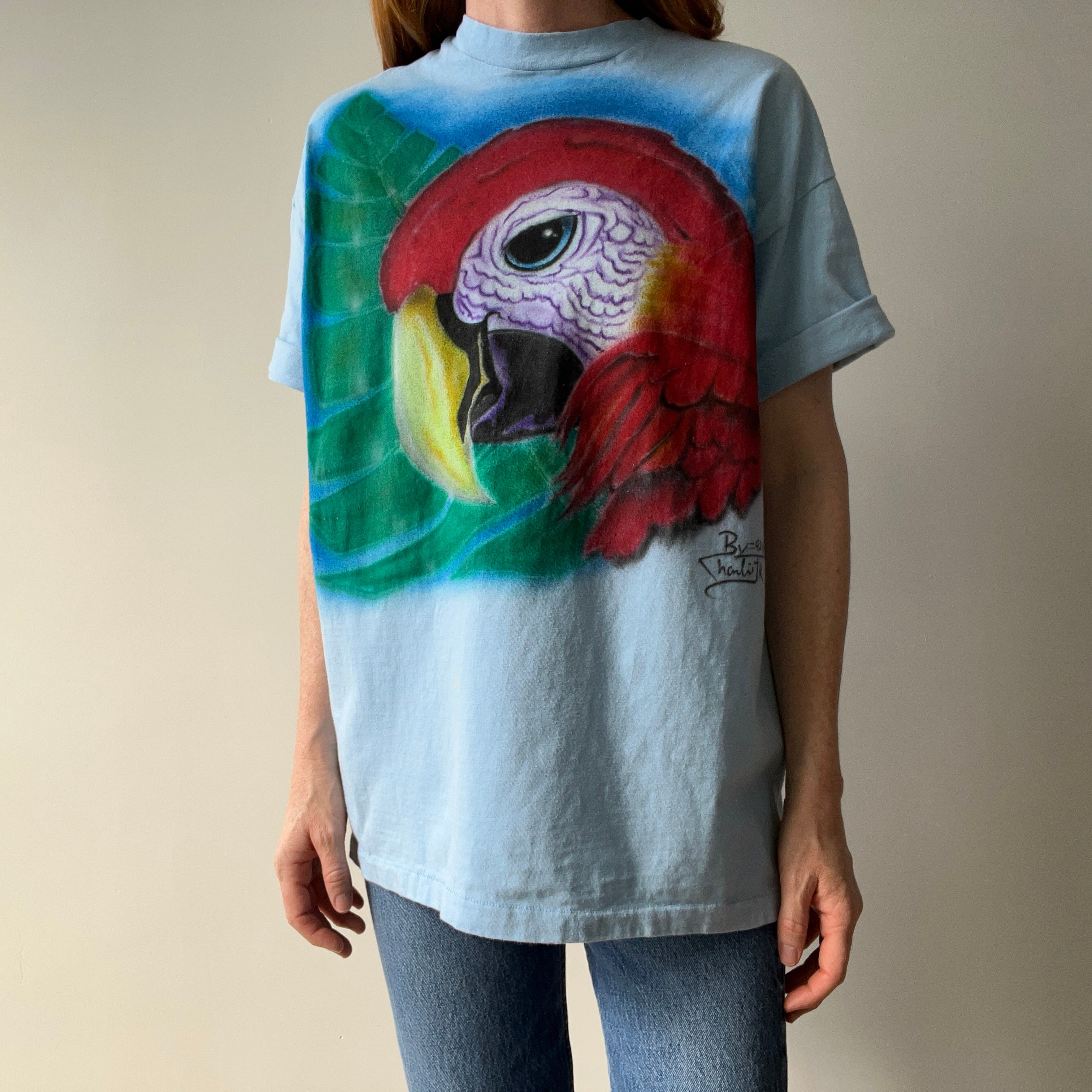 1992 Airbrushed Giant Parrot Head T-Shirt - YES PLEASE