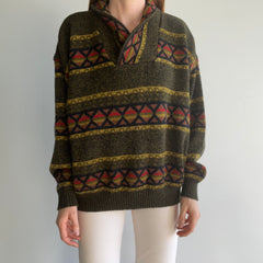 1980s Shawl Collar Fall Hued Grandpa Sweater