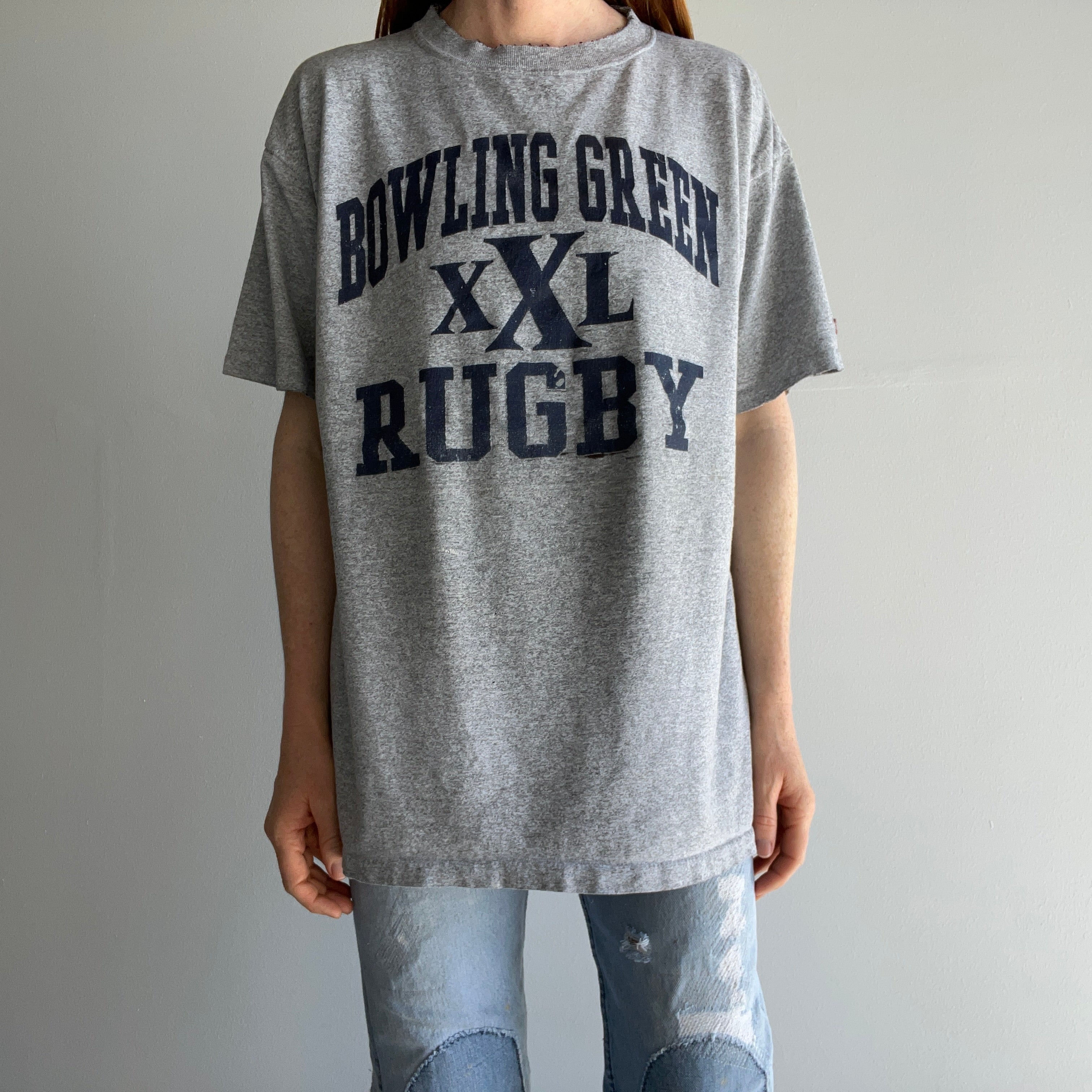 1990s Bowling Green Rugby Thinned Out and Tattered Shoulders T-Shirt