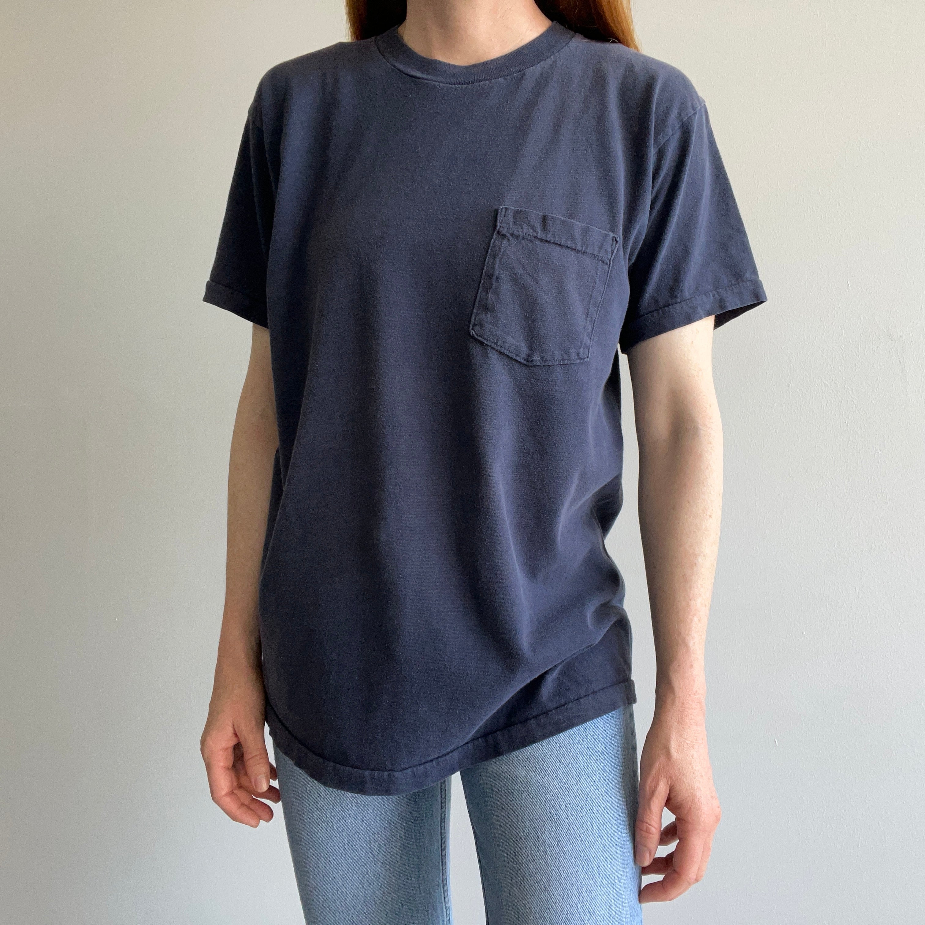 1990/2000s Blank Navy Pocket T-Shirt by Towncraft