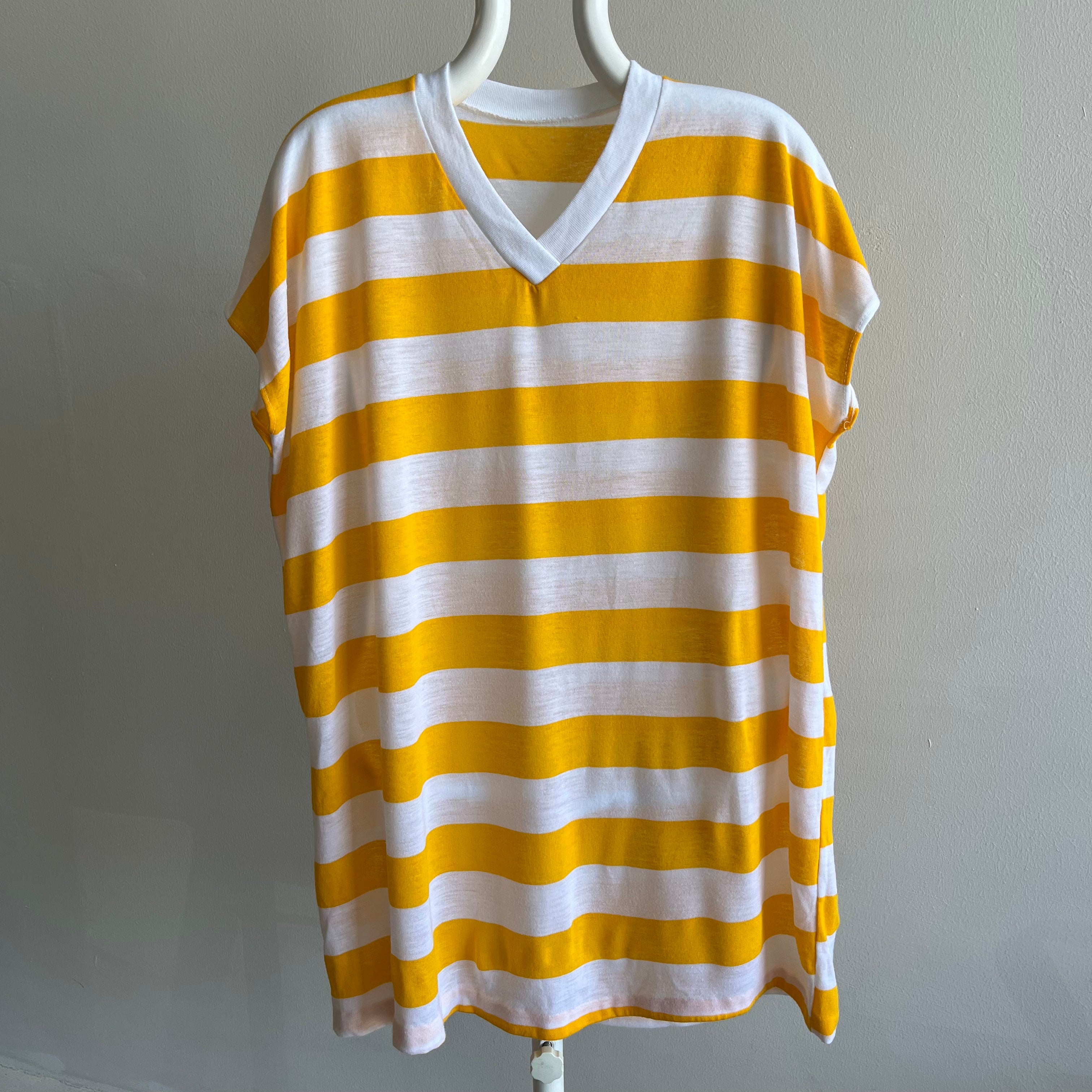 1980s Yellow and White Striped T-Shirt Dress?