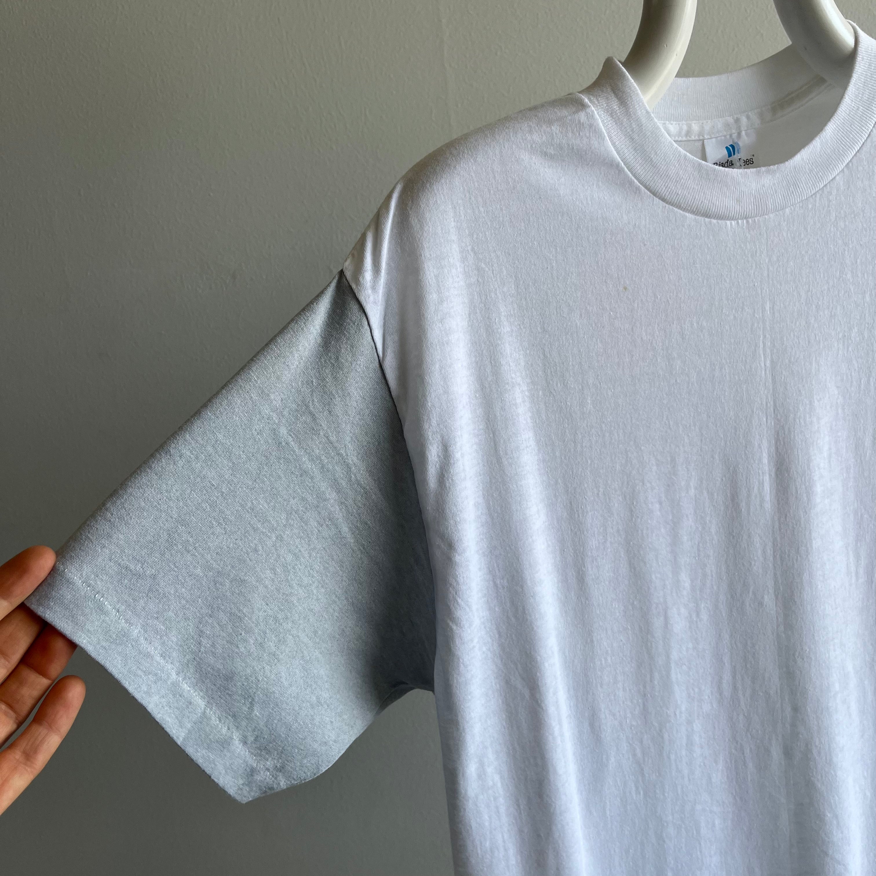 1980s Never Worn White and Gray Color Block T-Shirt