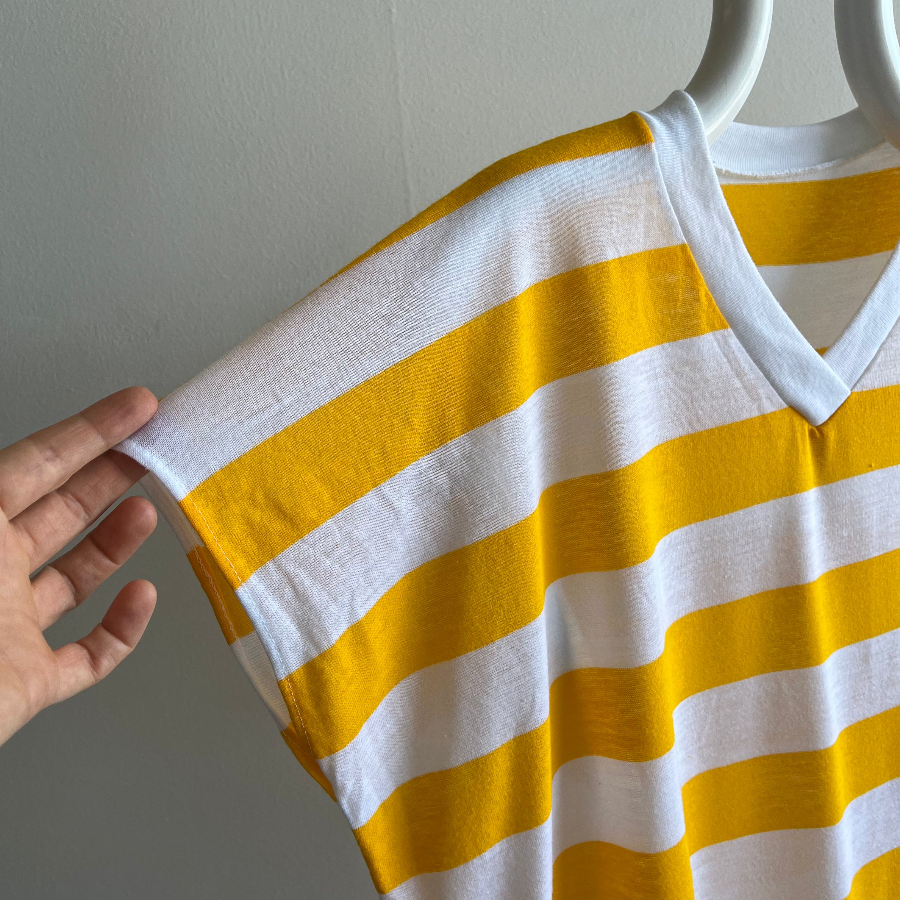 1980s Yellow and White Striped T-Shirt Dress?