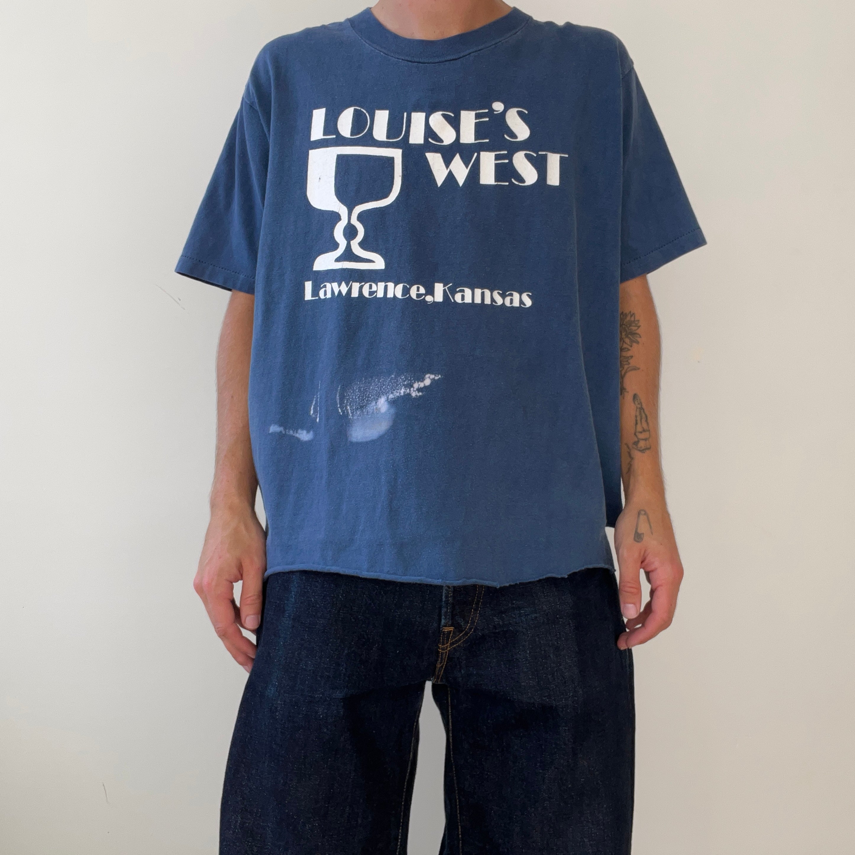 1980s Navy Blue Louises's West Lawrence, Kansas T Shirt - !!!