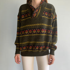 1980s Shawl Collar Fall Hued Grandpa Sweater