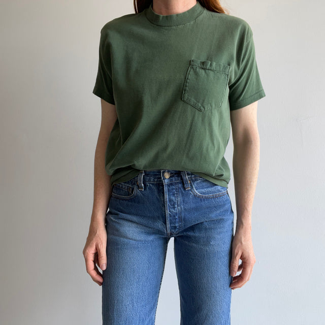 1980s Faded Forest Green Cotton Pocket T-Shirt