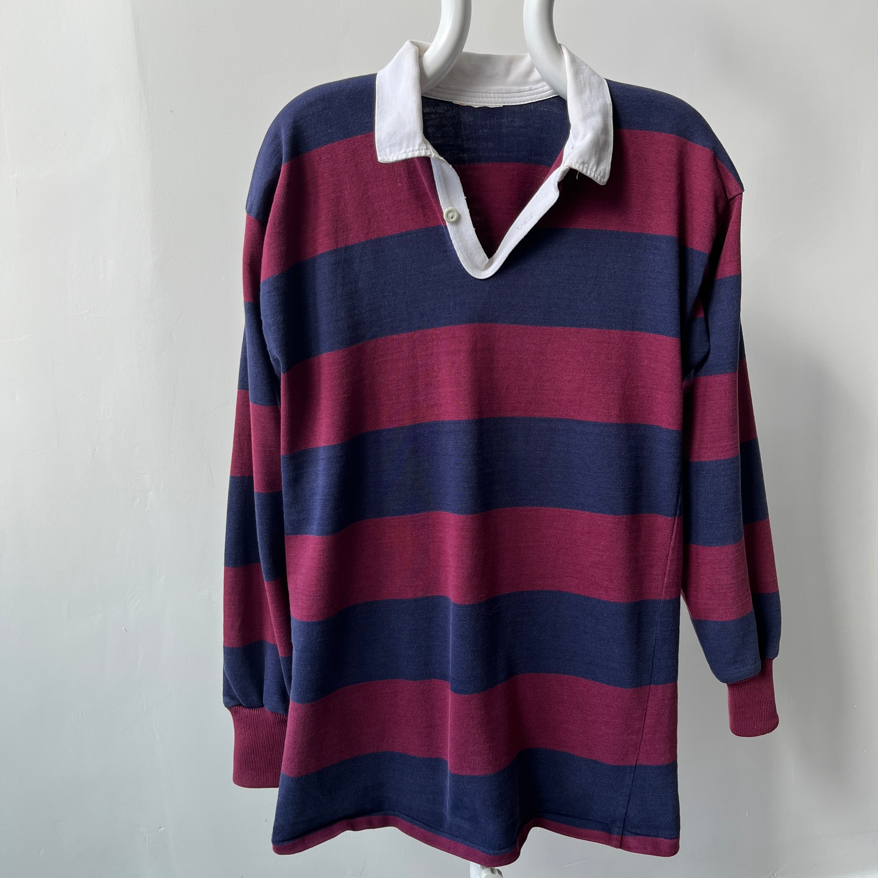 1980s Navy and Maroon Awesome Rugby Shirt - Slim Long Fit