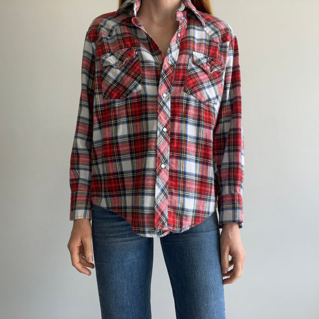 1980s Lariat Brand Cotton Flannel Cowboy Shirt - Smaller SIze