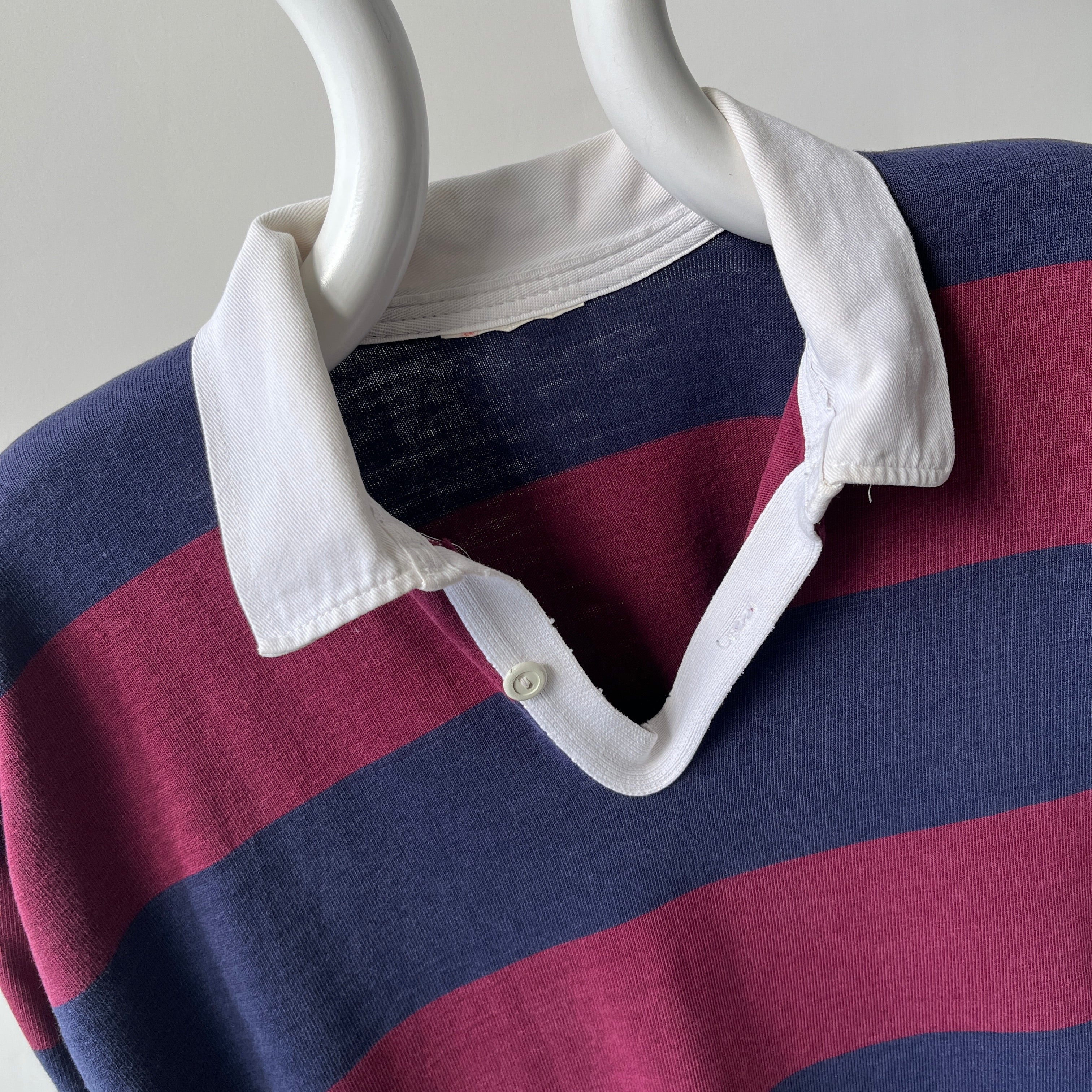 1980s Navy and Maroon Awesome Rugby Shirt - Slim Long Fit