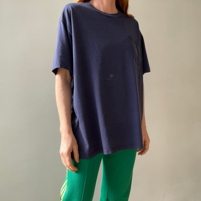 1990s Blank Navy Blue Pocket T Shirt
