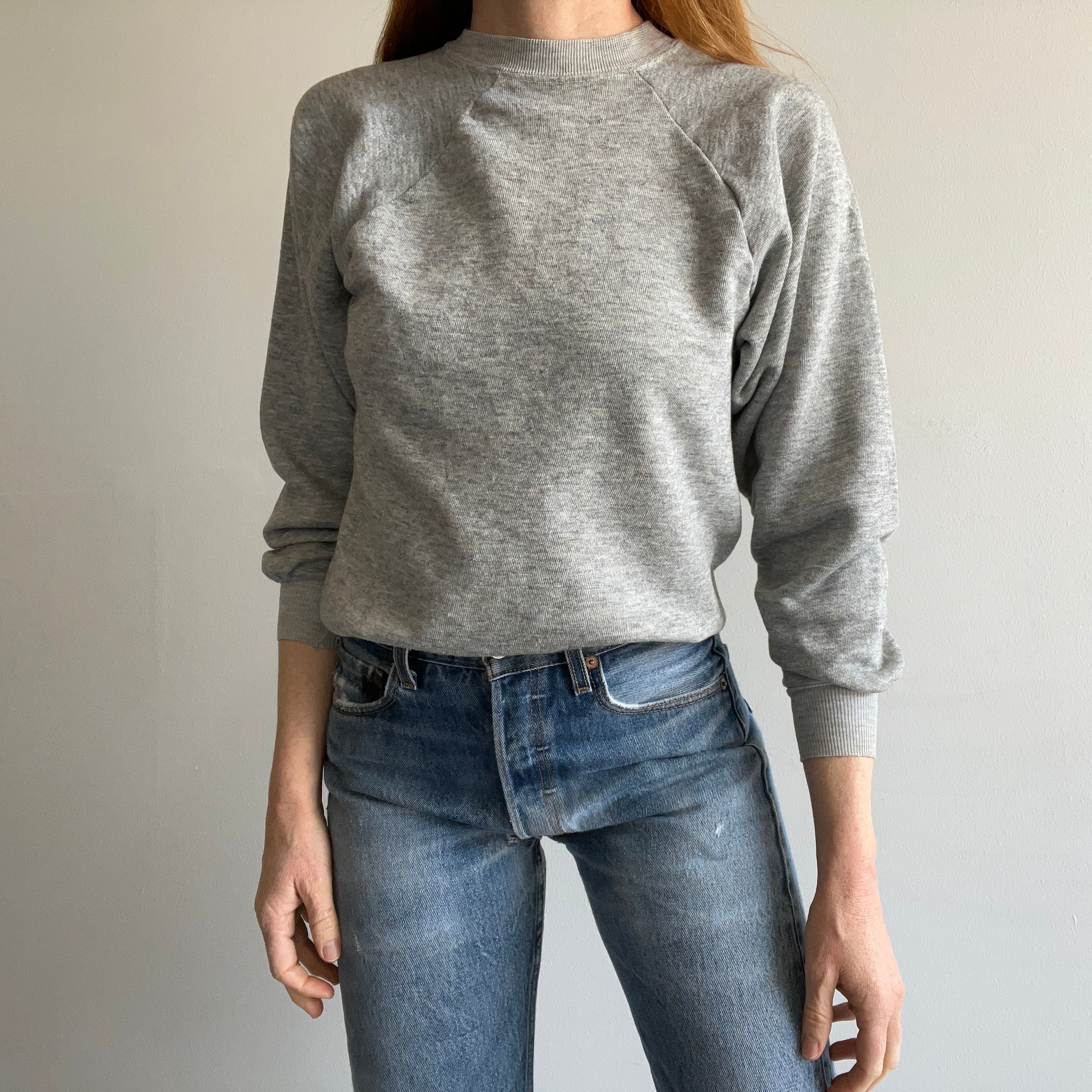 1970s Blank Gray Raglan with DIY Hemline Cut