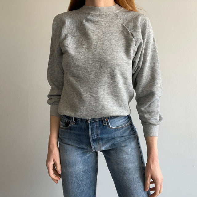 1970s Blank Gray Raglan with DIY Hemline Cut