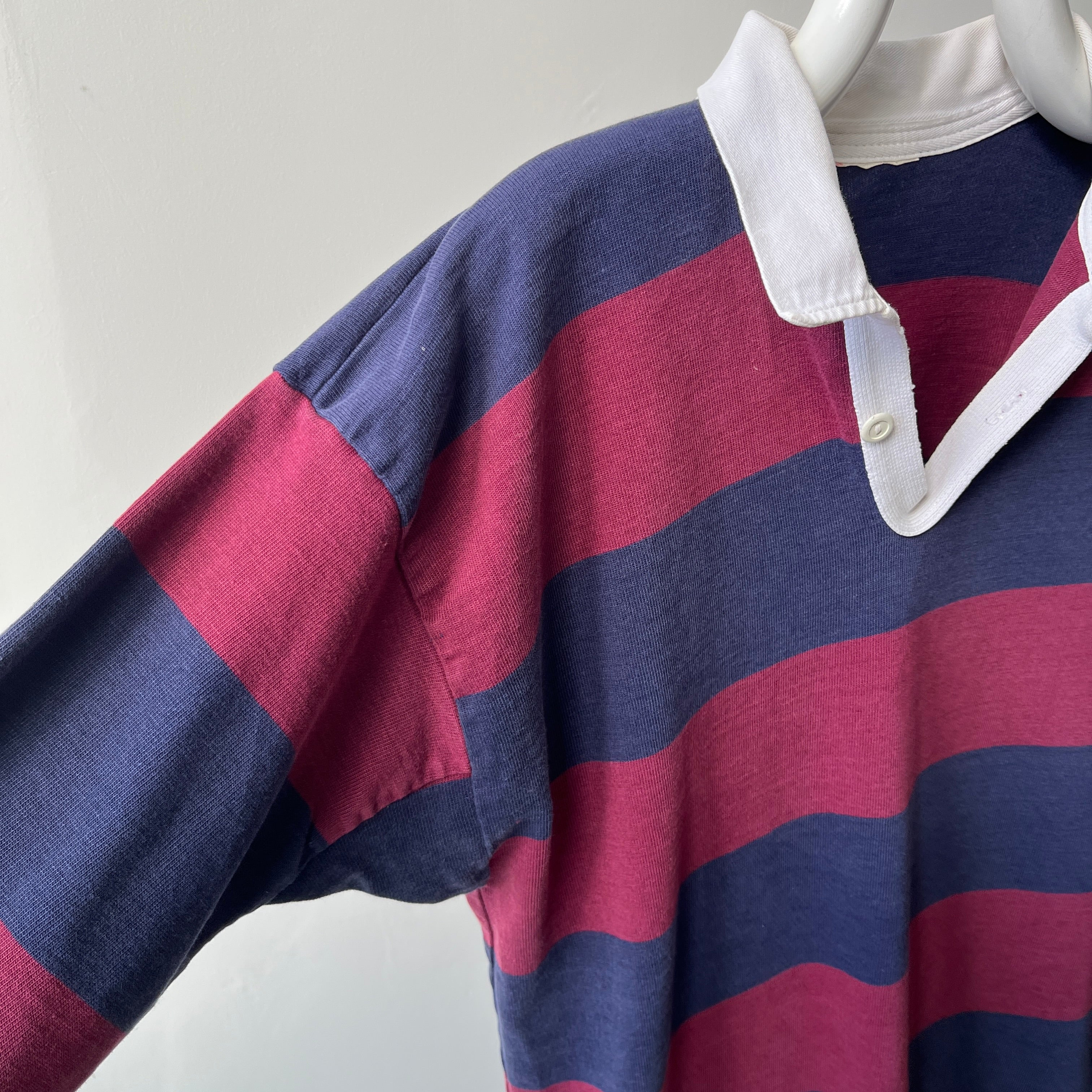 1980s Navy and Maroon Awesome Rugby Shirt - Slim Long Fit