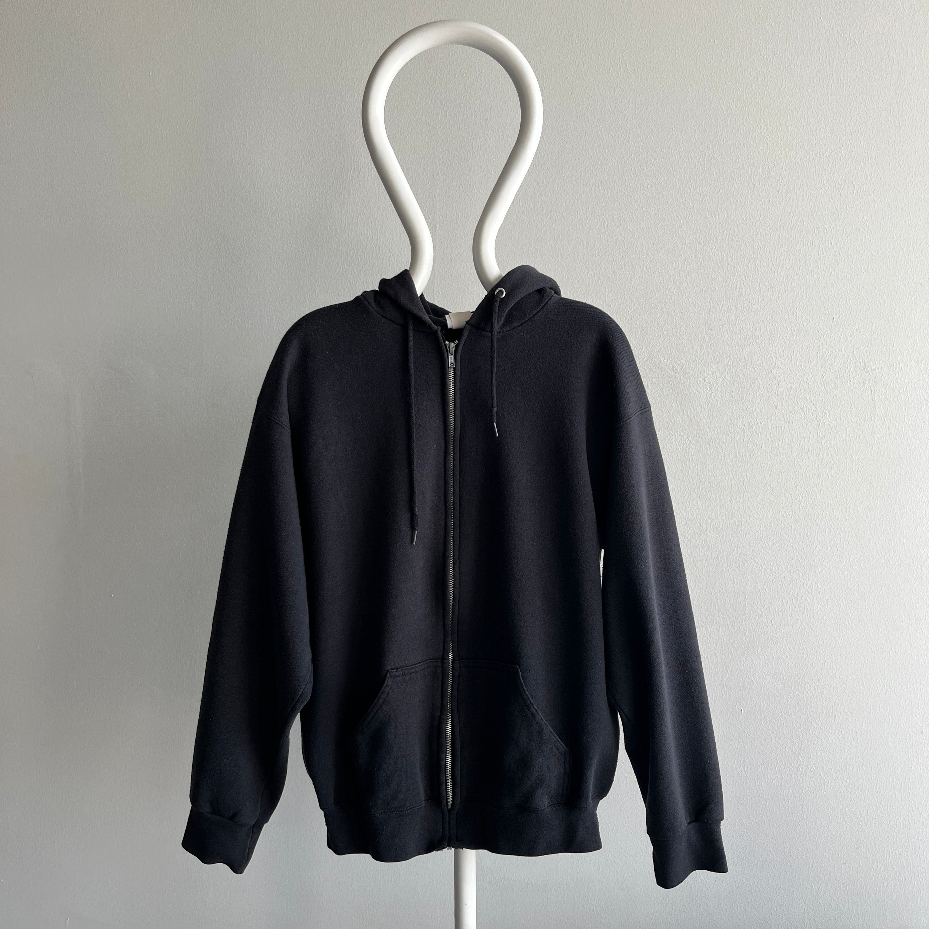 1980/90s Faded Black Zip Up Hoodie - XL