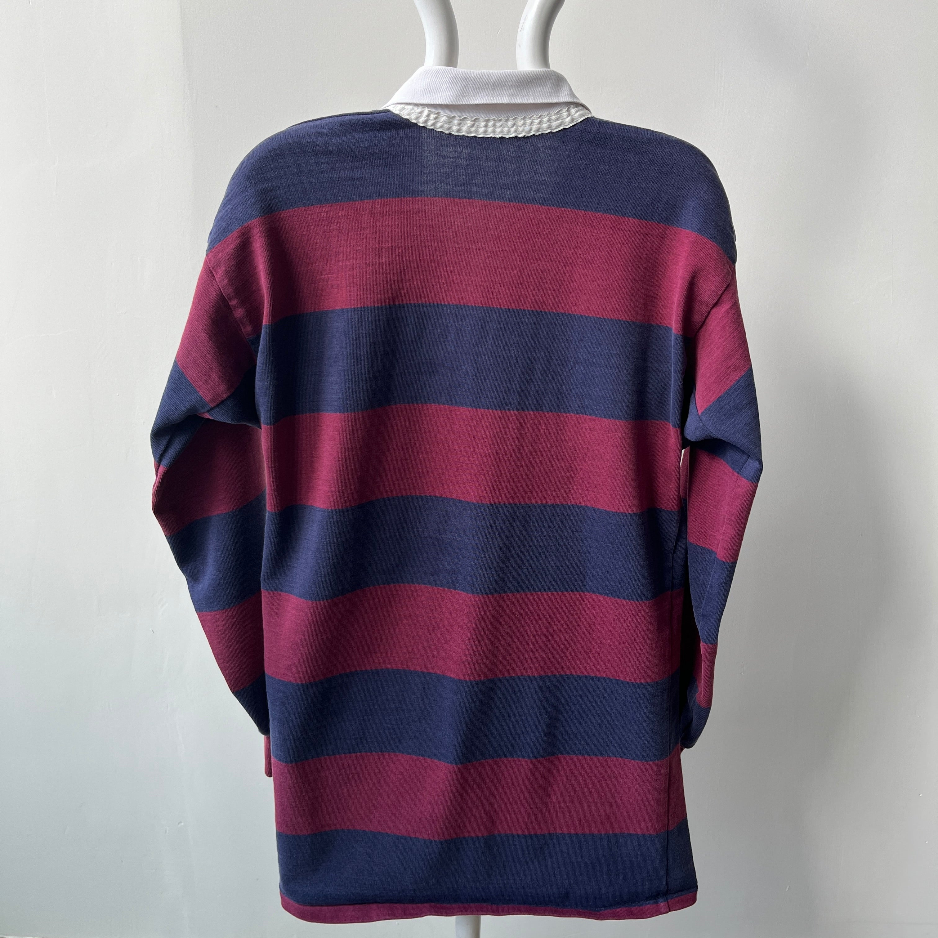 1980s Navy and Maroon Awesome Rugby Shirt - Slim Long Fit