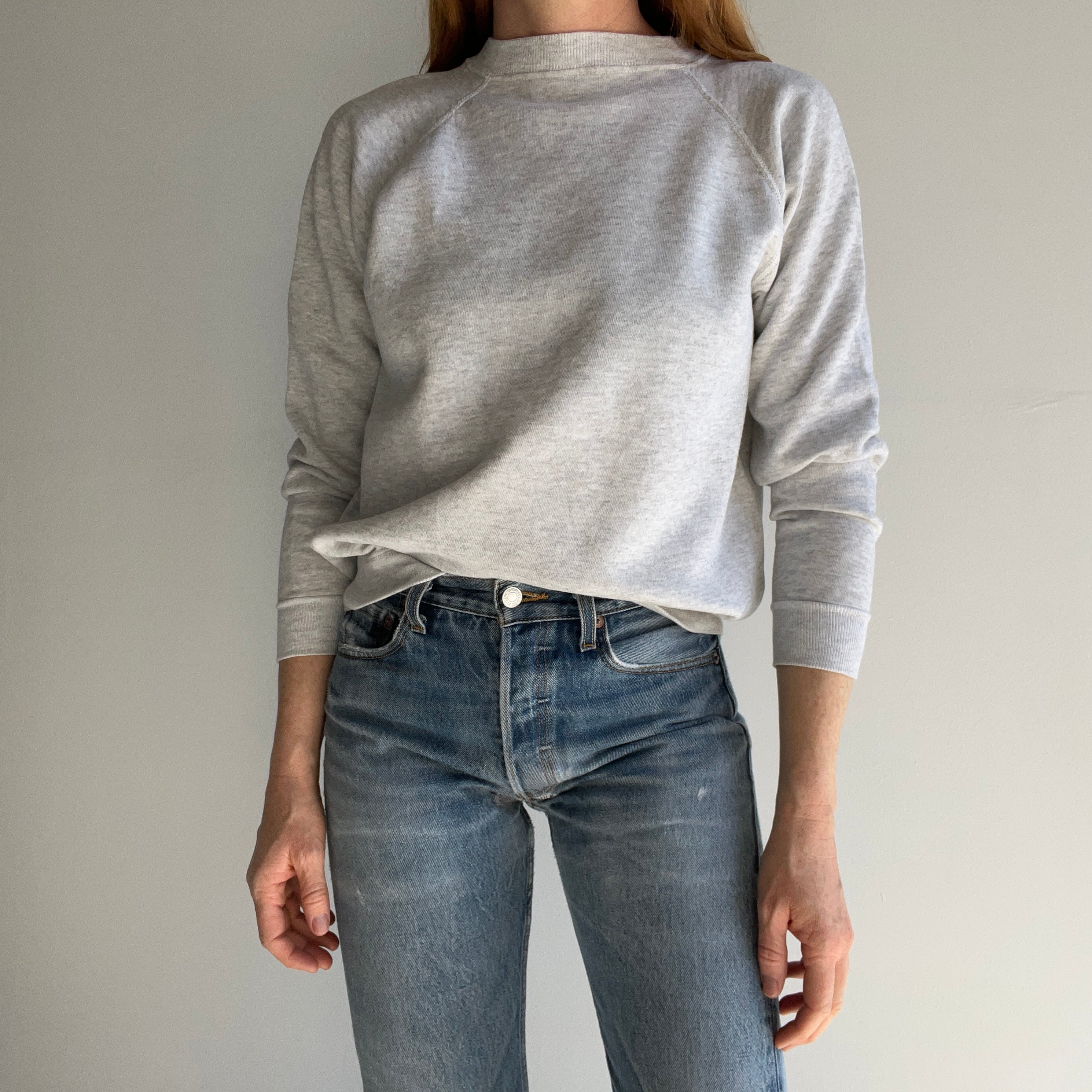 1980s Light Heather Gray Raglan Sweatshirt