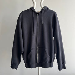 1980/90s Faded Black Zip Up Hoodie - XL