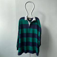 1980/90s Larger Soft and Slouchy Navy and Teal Rugby Shirt