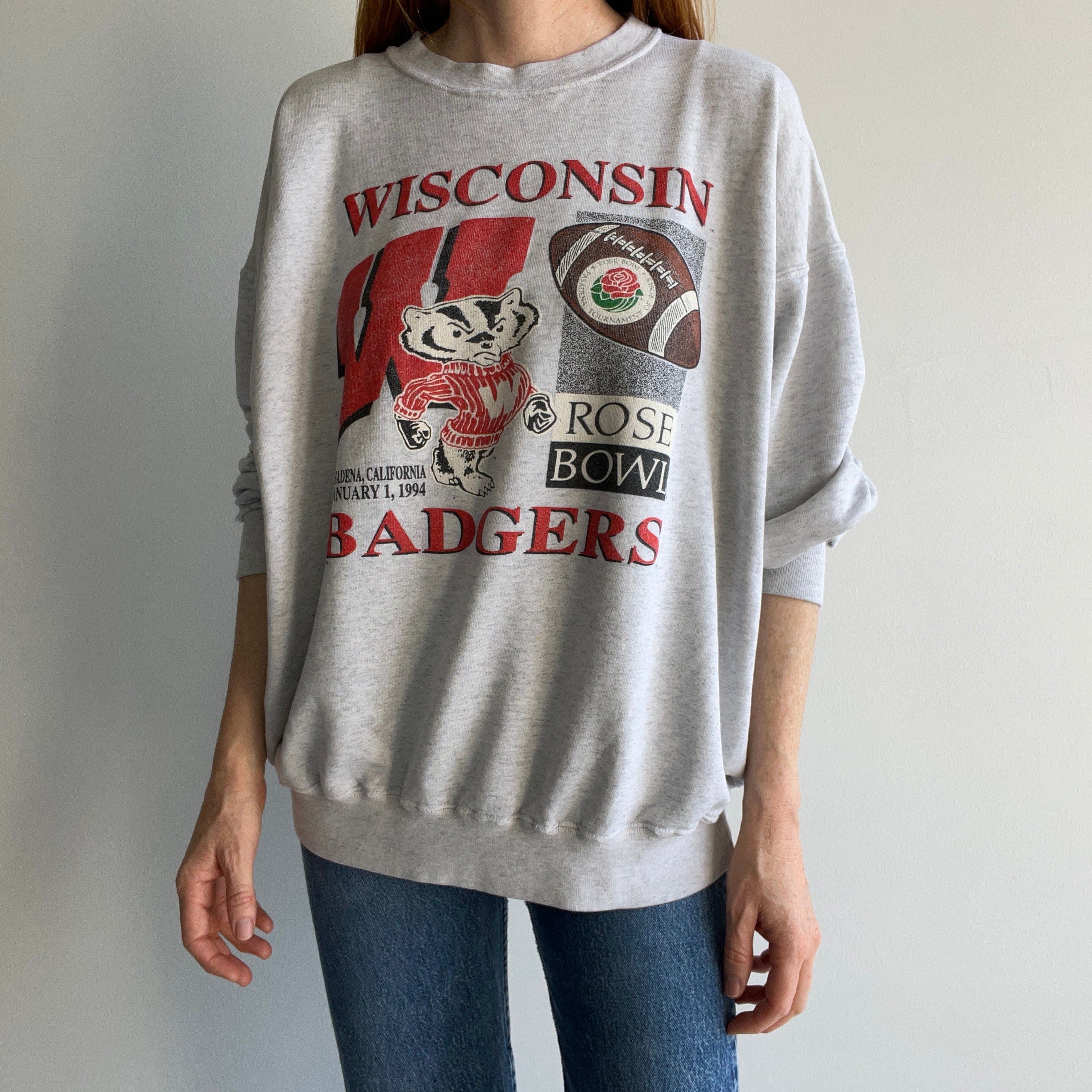 1994 Rose Bowl Wisconsin Badgers Ultra Thin and Tattered Sweatshirt